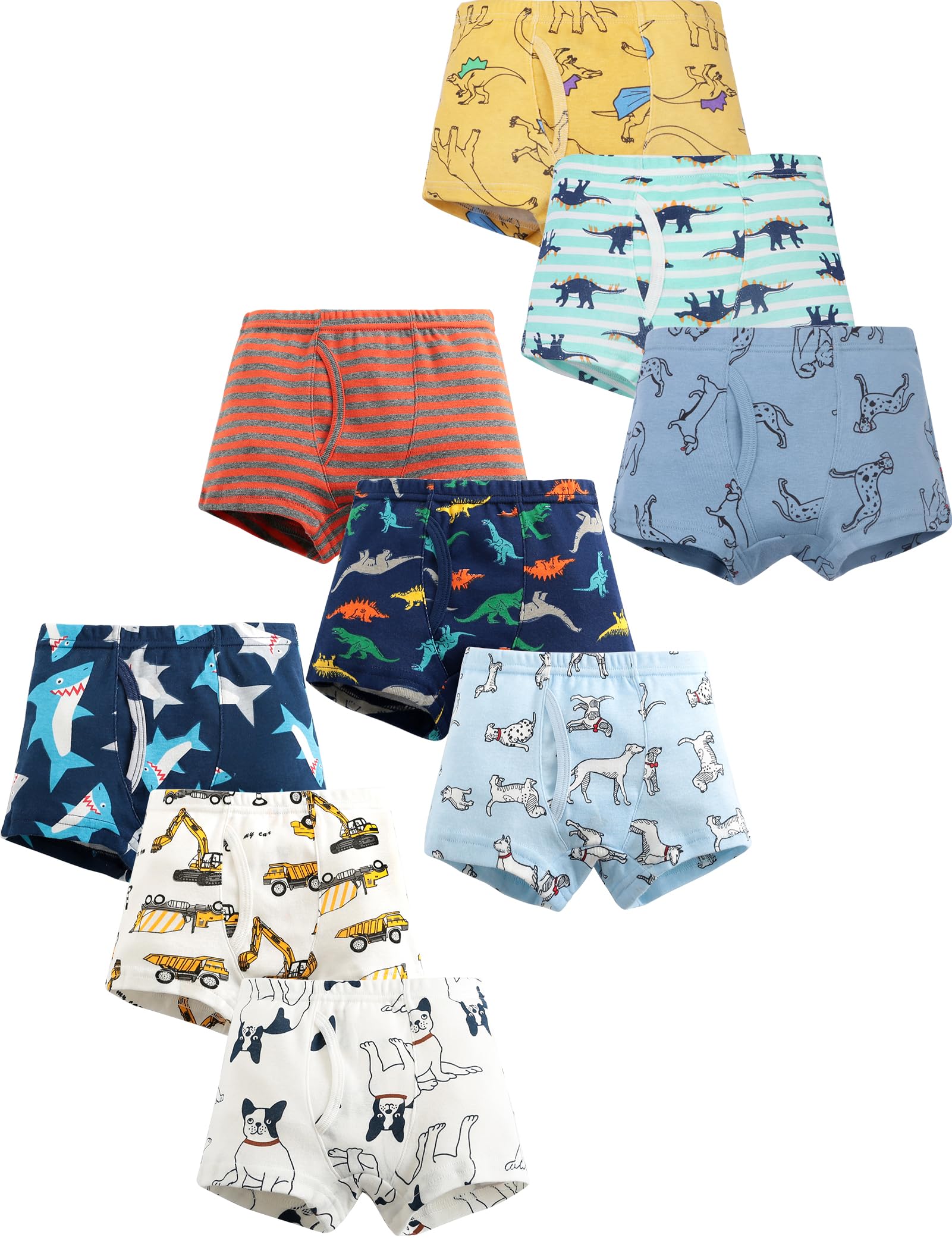 Kiench Boys' Cotton Boxer Briefs with Open Fly - Soft Toddler Underwear 9-Pack for Playtime & School | Breathable Kids' Underwear for Active Boys