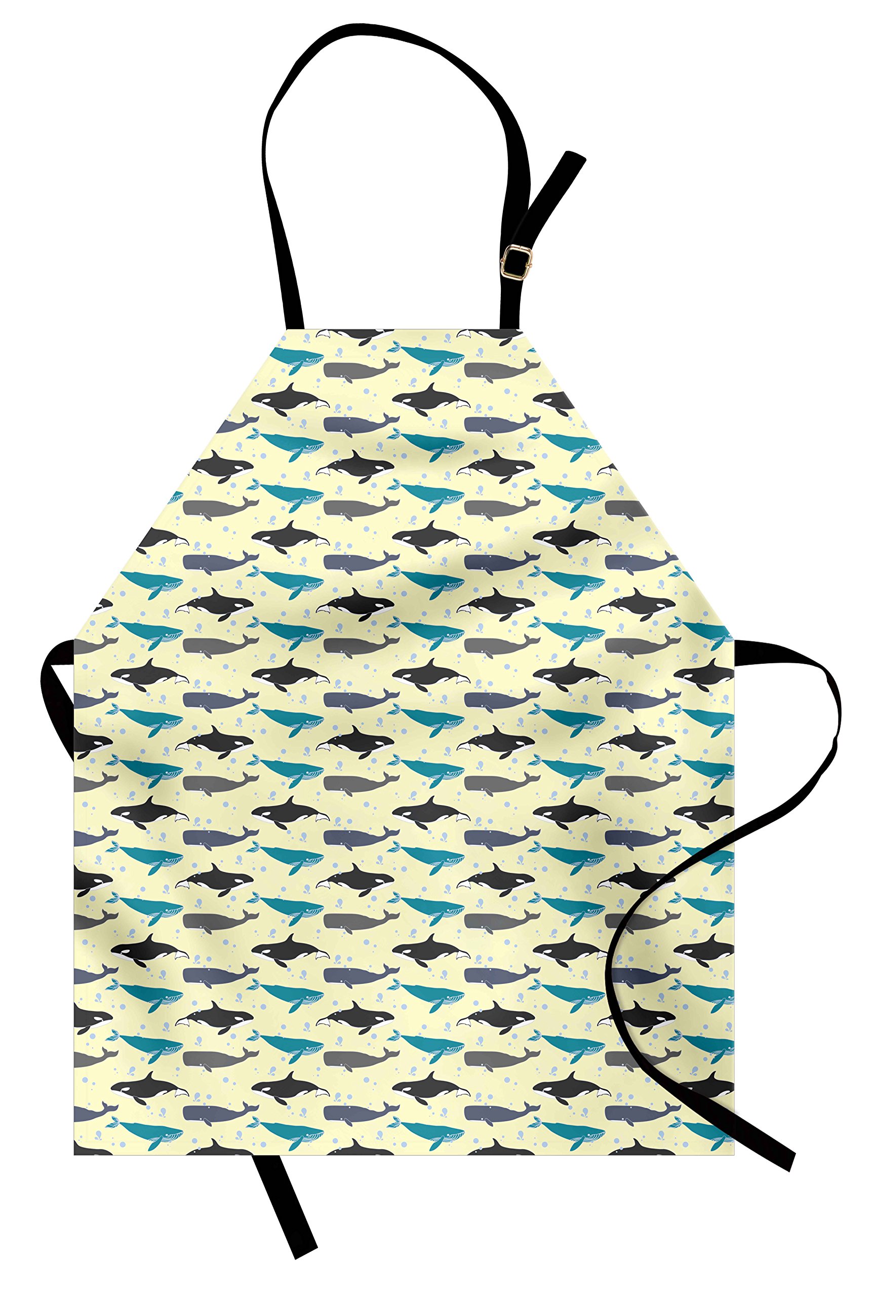 Ambesonne Whale Apron - Unisex Adjustable Kitchen Bib with Ocean Wildlife Design for Cooking, Baking & Gardening | Waterproof & Durable for Home, Restaurant & Outdoor BBQ Use
