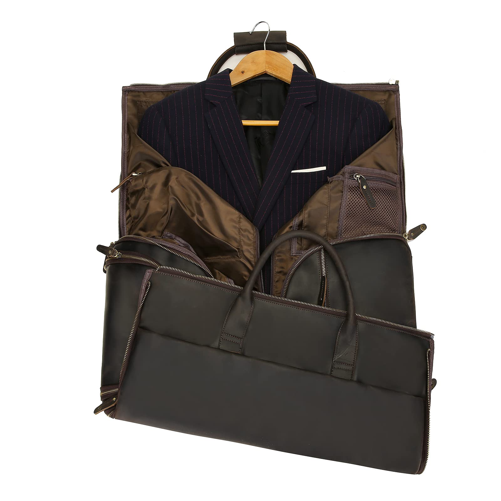 Premium Full Grain Leather Carry On Garment Bag - 2-in-1 Hanging Suitcase & Duffle for Business Travel | Men's Weekender Bag with Shoulder Strap | Perfect Gift for Businessmen & Frequent Flyers (Ideal for Business Trips, Weddings & Weekend Getaways)