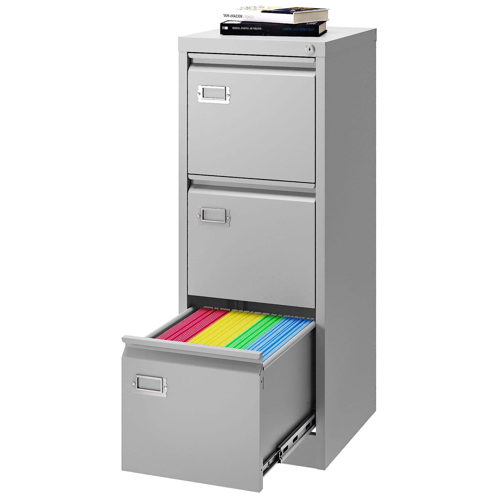 3-Drawer Metal File Cabinet with Lock - Vertical Lockable Storage Cabinet for A4, Letter & Legal Size Files - Home Office Organization & Document Storage - Easy Assembly Required