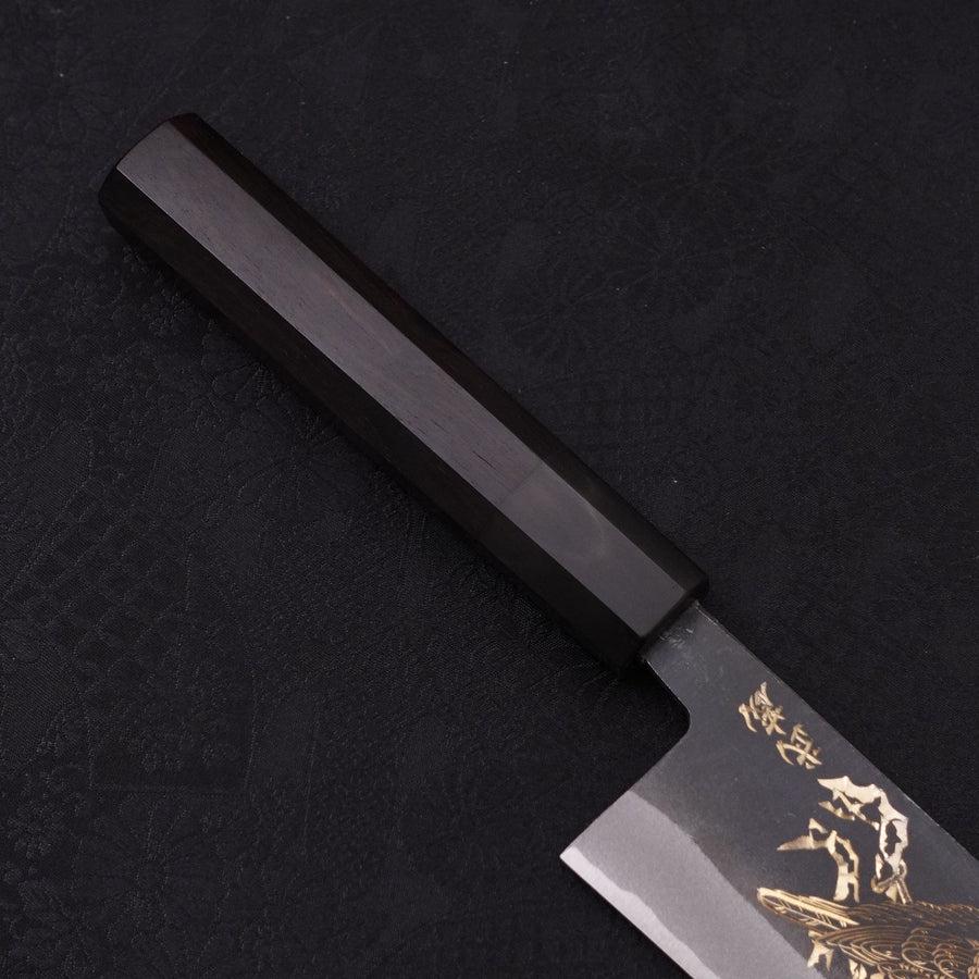 Premium Santoku Knife 170mm - White Steel #2 Kurouchi Finish with Buffalo Ebony Handle - Japanese Kitchen Knife for Professional Chefs & Home Cooking - Perfect for Slicing, Dicing & Chopping Vegetables, Meat & Fish