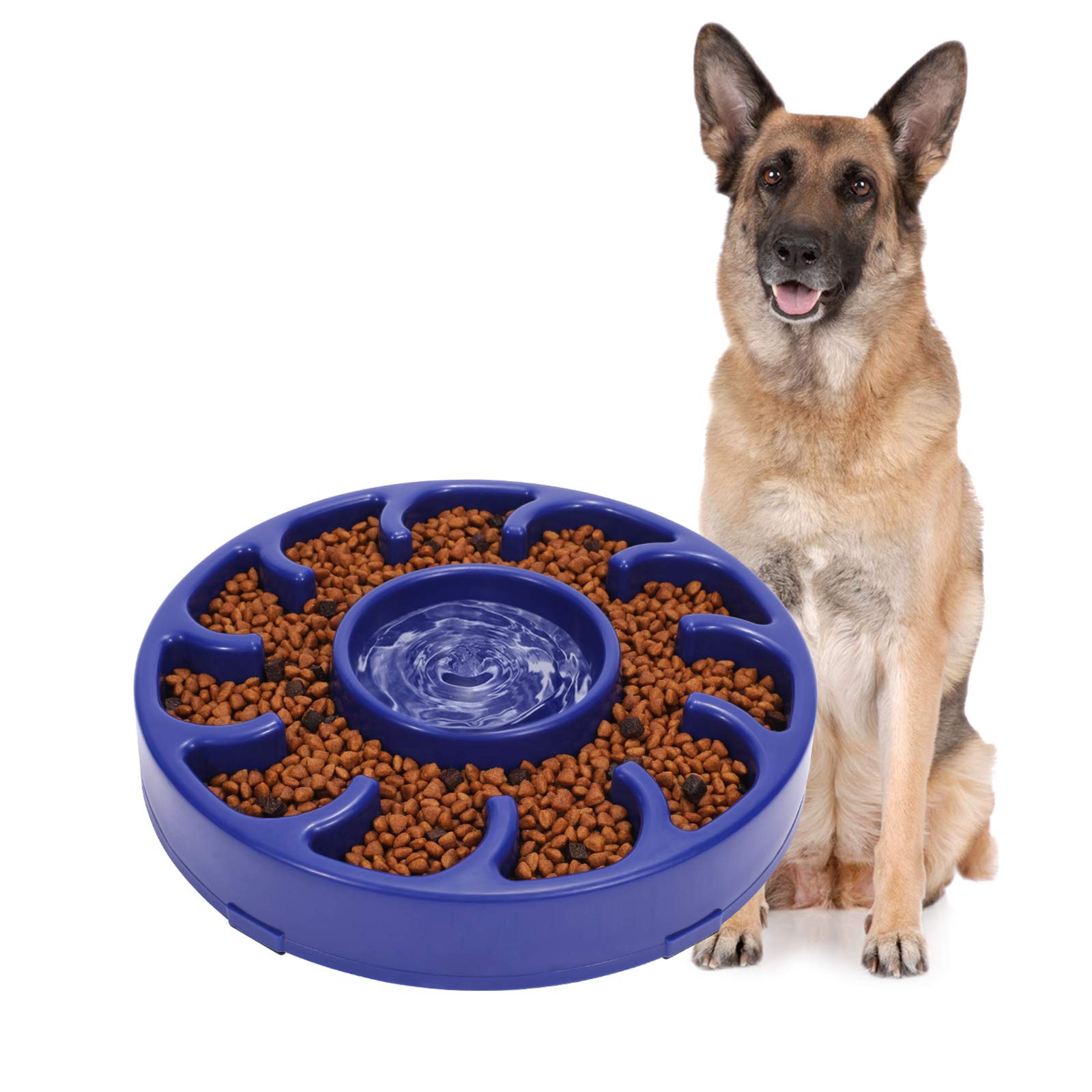 JASGOOD Slow Feeder Dog Bowl for Large Dogs - Anti-Gulping Pet Food Dish to Prevent Bloat & Improve Digestion - Slow Eating Bowl for Fast Eaters (Dark Blue) - Perfect for Mealtime Portion Control & Healthy Eating Habits