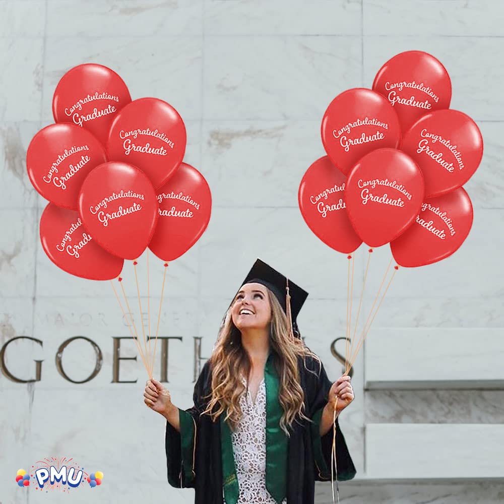 Premium Red Congrats Graduation Script Balloons - 25 Latex Balloons for Graduation Party Decorations | PMU Graduation Supplies | Perfect for Graduation Ceremonies, Parties & Photo Backdrops