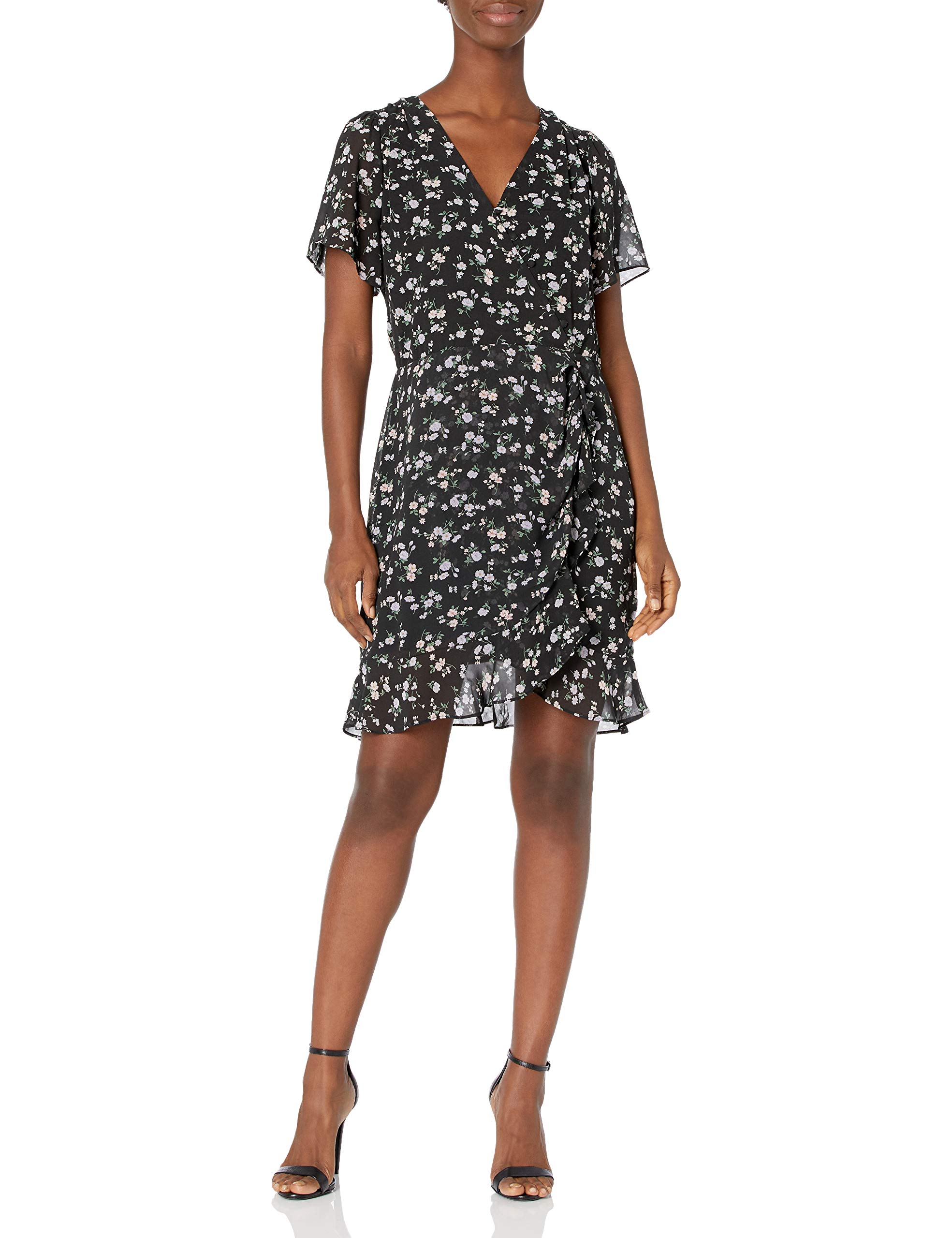 Sugar Lips Women's Lavina Floral Mini Wrap Dress - Sexy Summer V-Neck Sleeveless Party Dress for Date Night, Wedding Guest & Vacation
