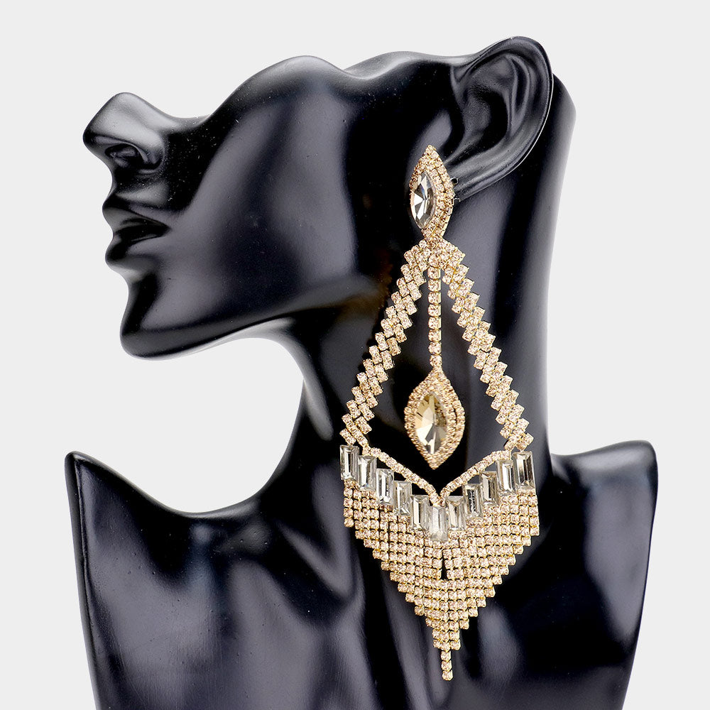 Elegant Long Topaz Crystal Statement Pageant Earrings for Women | 454058 | Perfect for Prom, Wedding & Evening Events