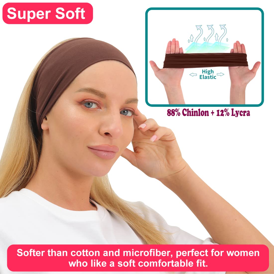 RITOPER Non-Slip Workout Headbands for Women - Super Soft Wide Yoga Running Exercise Headbands, Elastic Sweatband Hair Bands for Active Women - Perfect for Gym, Yoga, Running & Outdoor Sports