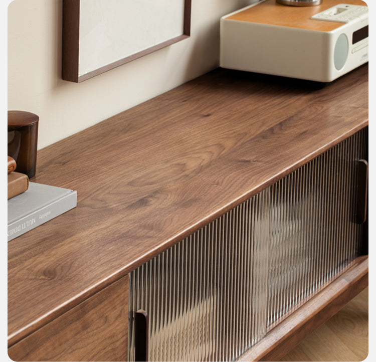 Premium Black Walnut Solid Wood TV Stand - Modern Entertainment Center with Storage Shelves for Living Room, Bedroom & Home Theater Setup