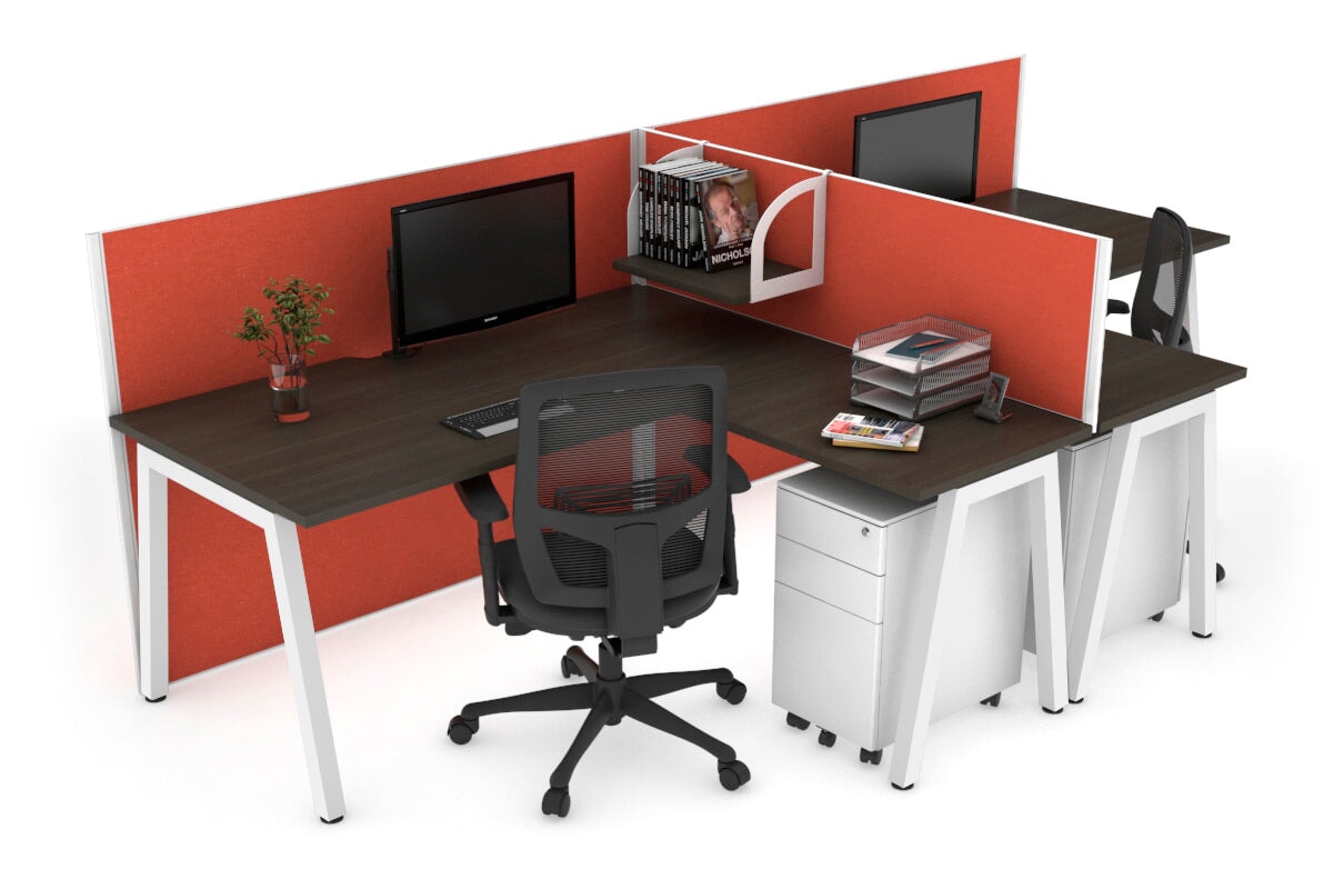 Quadro A Legs 2-Person Corner Workstation T-Configuration Desk [1400L x 1800W with Cable Management] - Perfect for Office, Home Workspace & Collaborative Environments