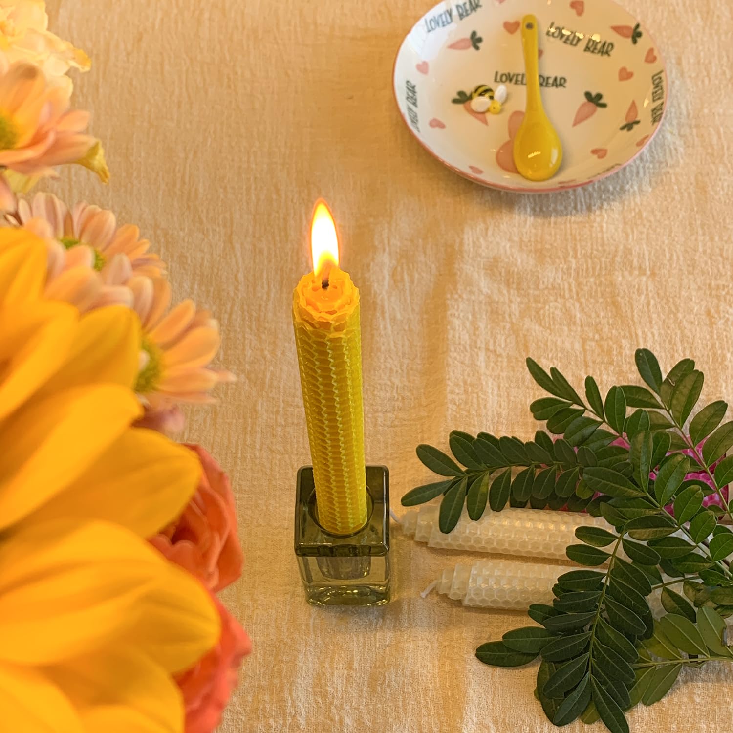 14 Pack Natural Beeswax Taper Candles - 9 Inch Hand-Rolled Dripless Unscented Candle Sticks for Home Decor, Wedding Centerpieces, Romantic Dinners & Meditation - Premium Yellow Beeswax Candles by Kissingfish