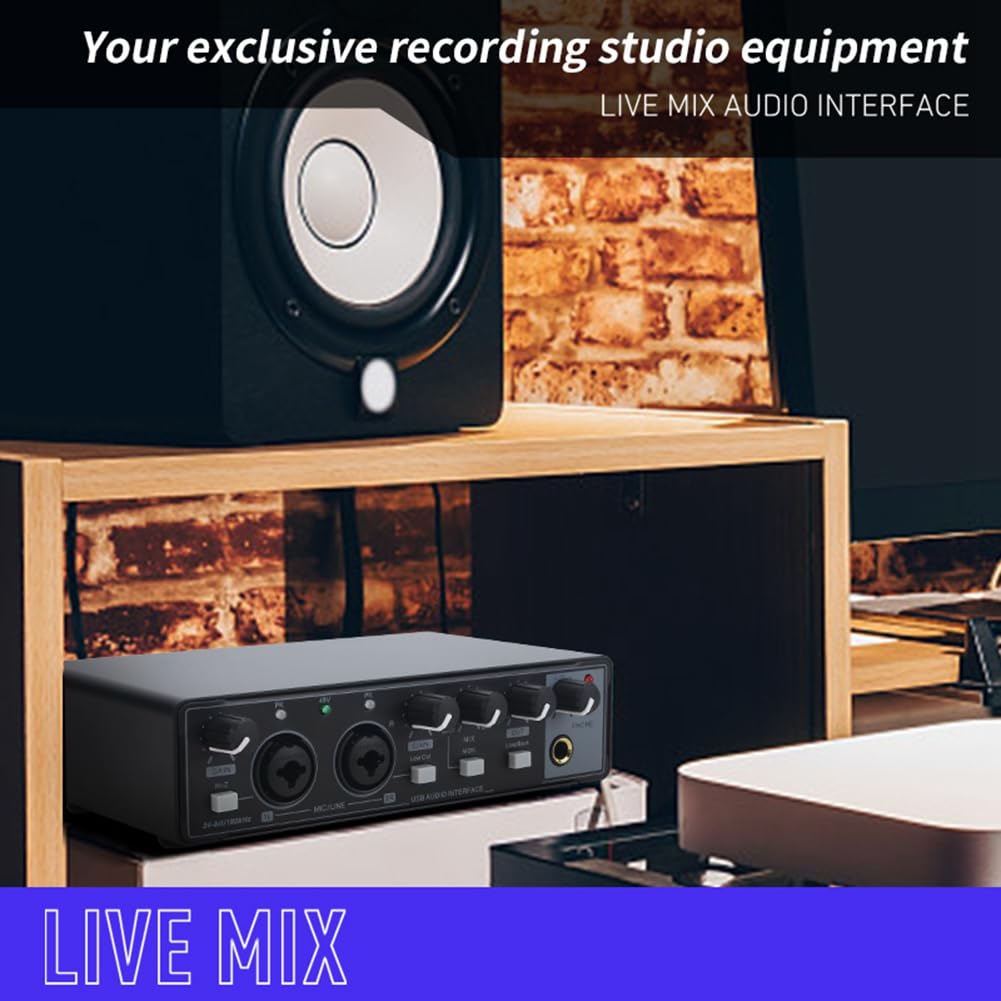 Professional Audio Interface Sound Card with Phantom Power for Electric Guitar - Studio Mixing Console, Live Recording, Durable & Easy to Install - Perfect for Home Studios, Podcasting, and Music Production