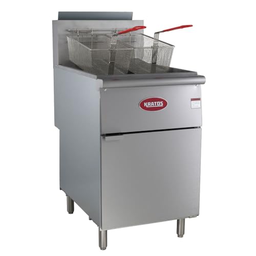 Kratos Commercial Gas Floor Deep Fryer - 70-100 lb Oil Capacity, 5 Heating Tubes, 150000 BTU, Stainless Steel with 2 Fryer Baskets (29Y-012-NAT) - Perfect for Restaurants, Food Trucks & Catering Businesses