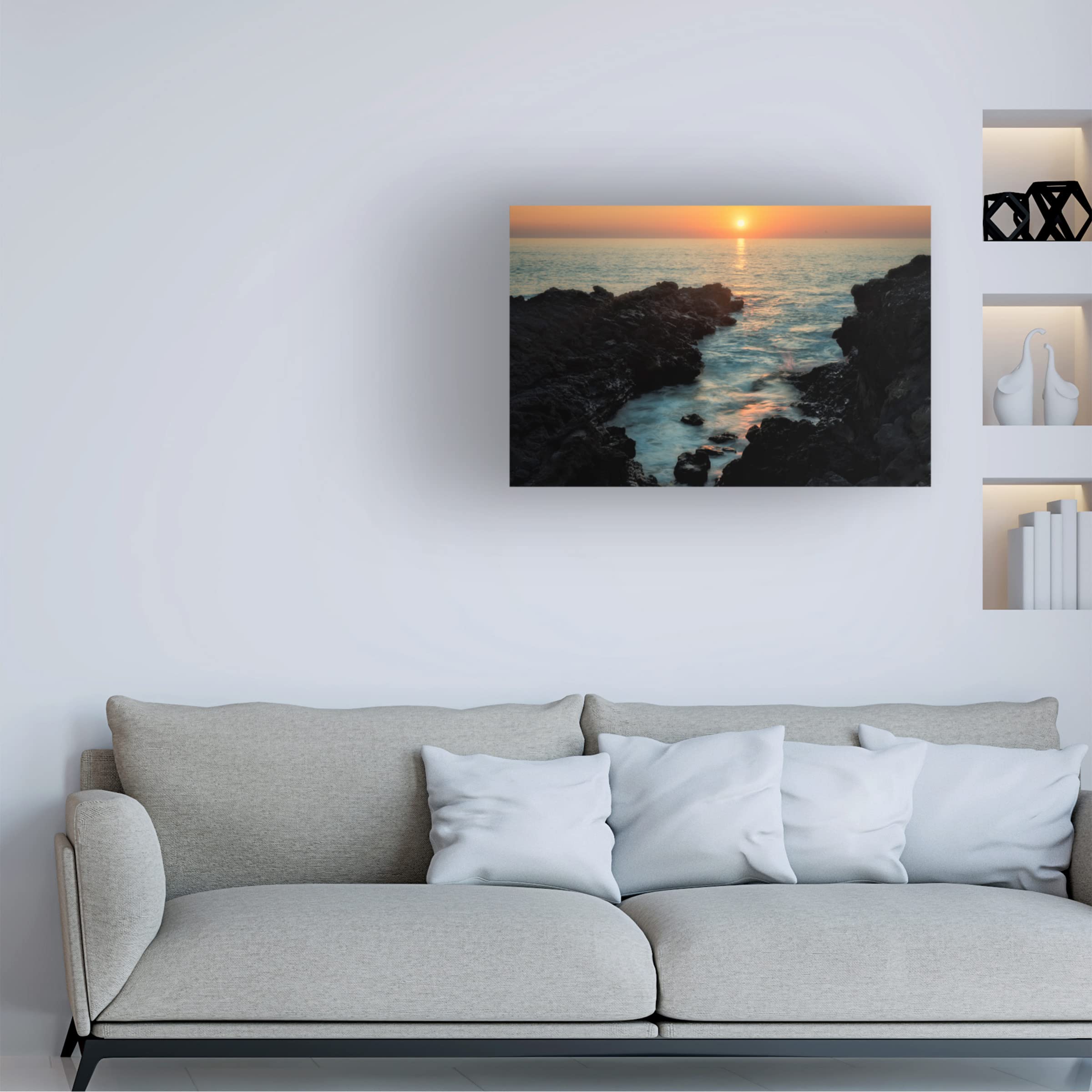 Rocky Coast At Dusk 2 Canvas Wall Art by Dennis Frates - Stunning Ocean Sunset Landscape Painting for Living Room, Bedroom & Office Decor