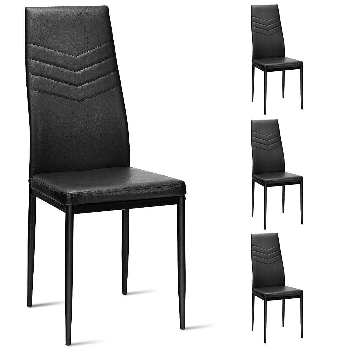 4-Piece High-Back PVC Dining Chair Set with Sturdy Metal Frame - Modern Black Kitchen & Dining Room Chairs for Home, Office, and Restaurant Use