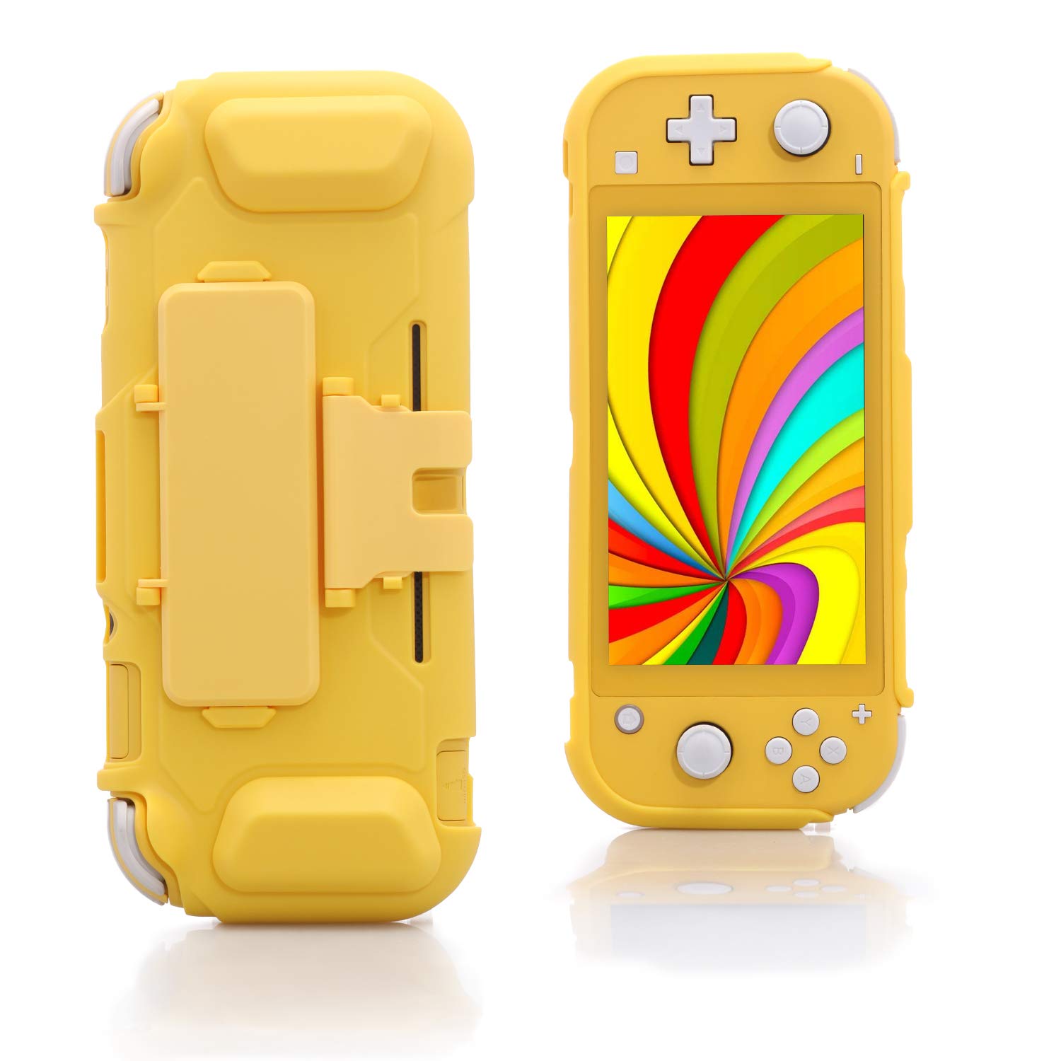 ECHZOVE TPU Protective Case for Nintendo Switch Lite - Shockproof Cover with Game Card Holder & Built-in Kickstand - Yellow | Perfect for Gaming, Travel, and Daily Protection