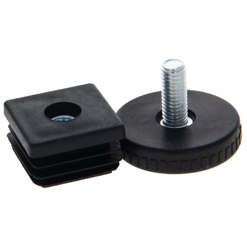 MroMax 10-Pack Adjustable Leveling Feet Kit - 30x30mm Plastic & Metal Square Tube Insert with M8 Thread - Glide Levelers for Home Office Desks, Tables & Furniture (Black) - Perfect for Uneven Floors & Wobble-Free Workstations