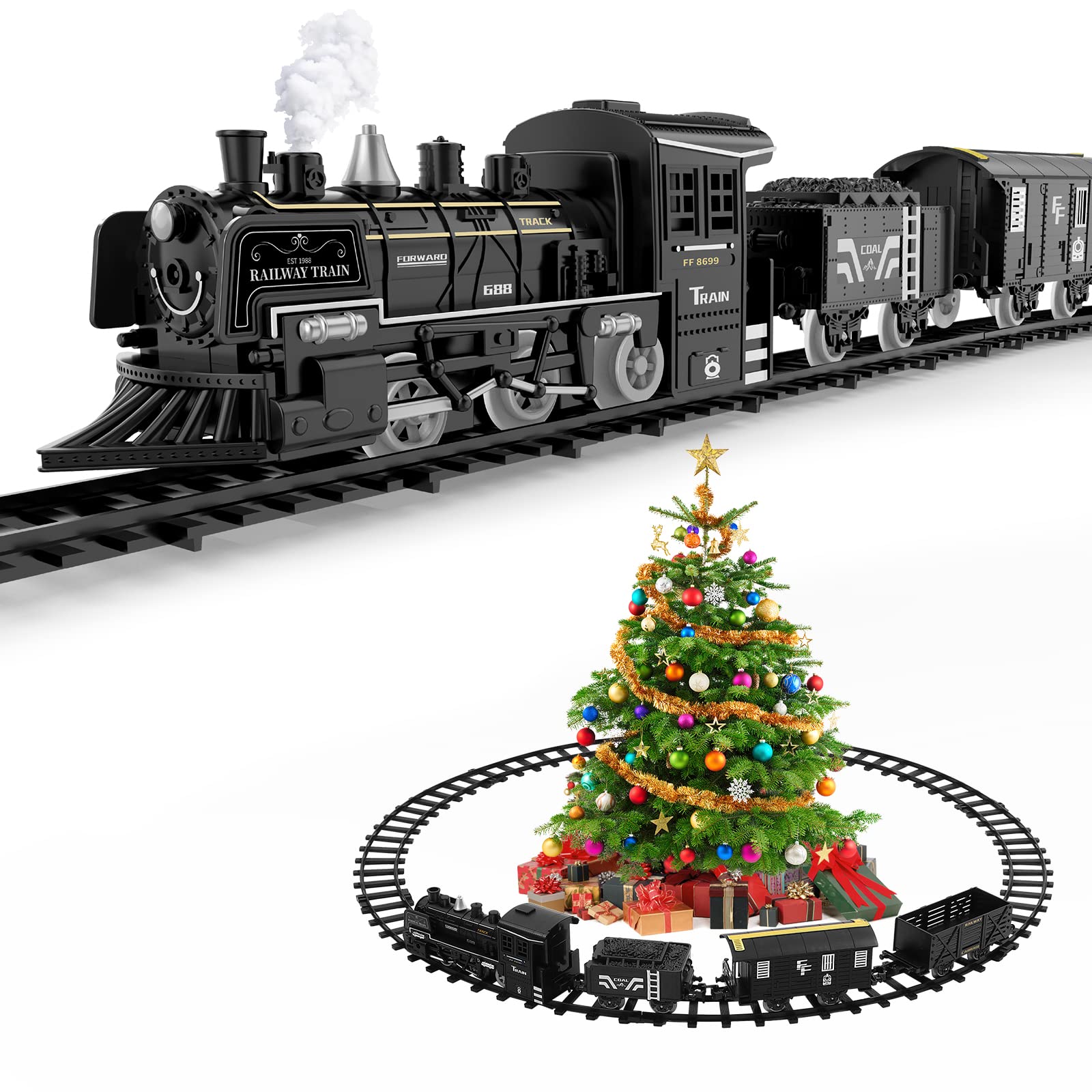 TOYANDONA Electric Train Set for Kids - Battery Powered Steam Locomotive Toy with Lights & Sounds | Perfect for Birthday Gifts, Christmas Presents & Indoor Playtime