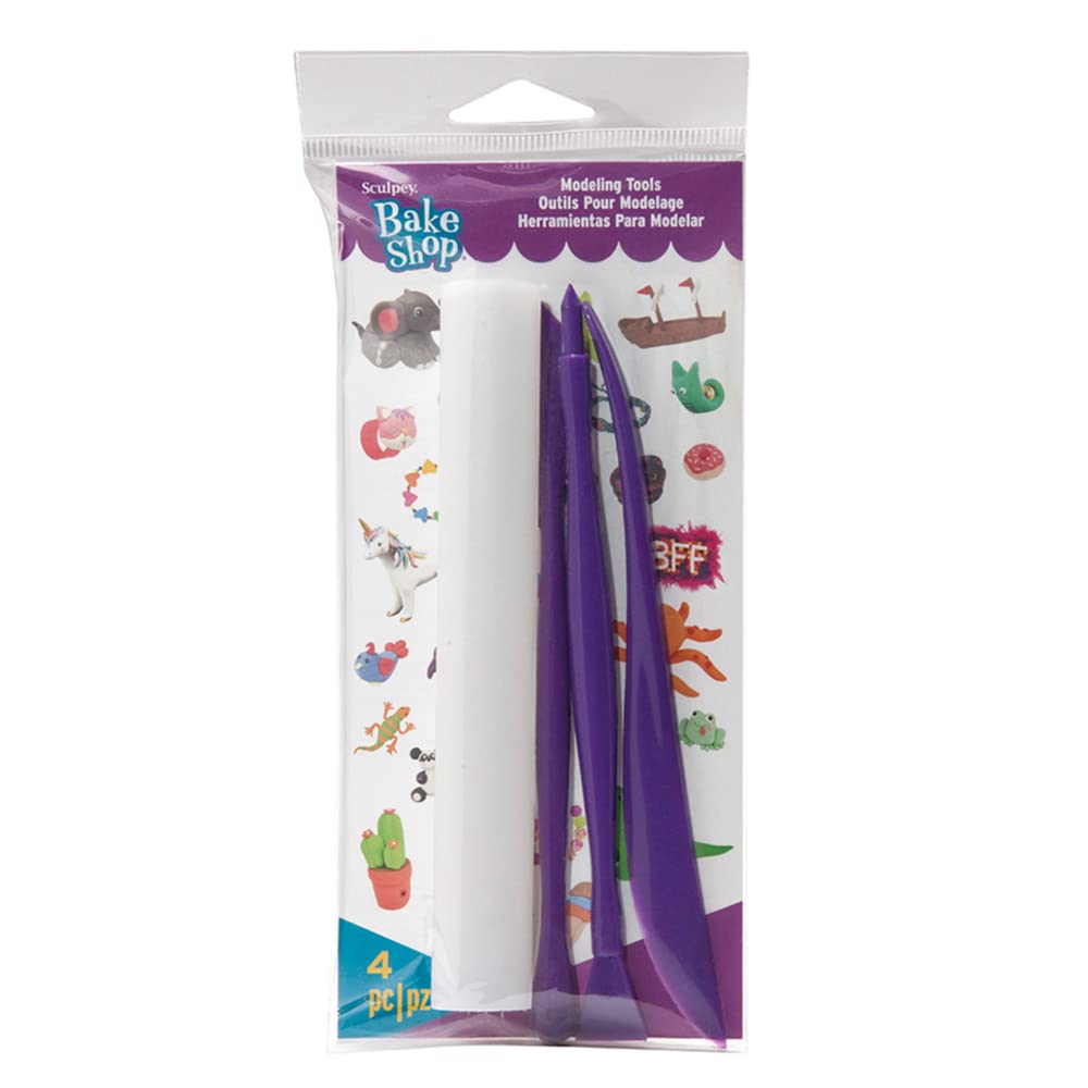 Sculpey Bake Shop Polymer Clay Tools Set of 4 - Modeling Tools for Oven-Bake Clay, Air Dry Clay & Non-Dry Clay - Perfect for Kids, Beginners & Professional Artists - Great for DIY Crafts, Jewelry Making & Home Decor Projects