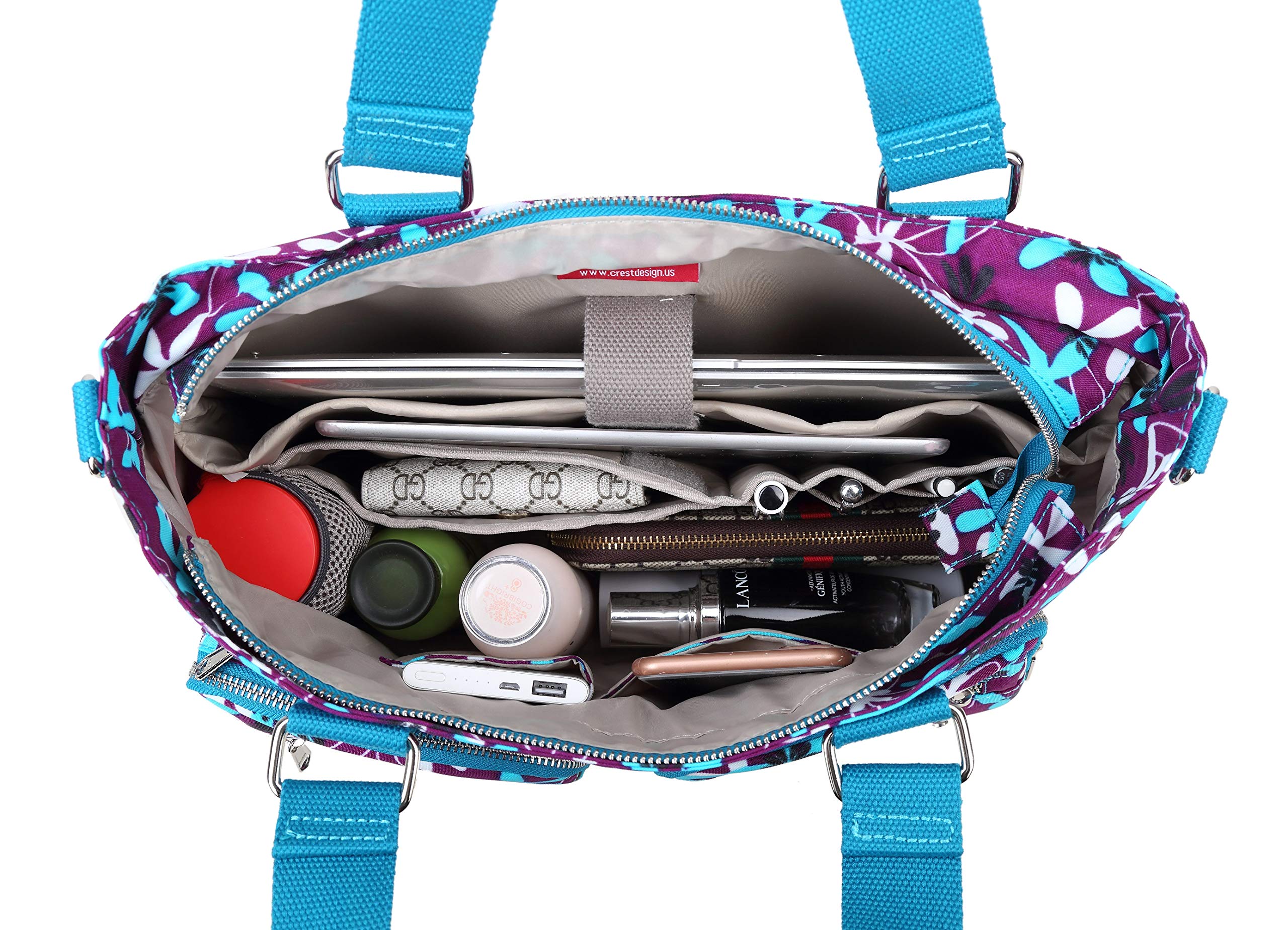 Crest Design Nylon Laptop Shoulder Bag for Women - Lightweight Teacher Nurse Tote Organizer with Multiple Pockets - Perfect for Work, Travel, School & Daily Commute