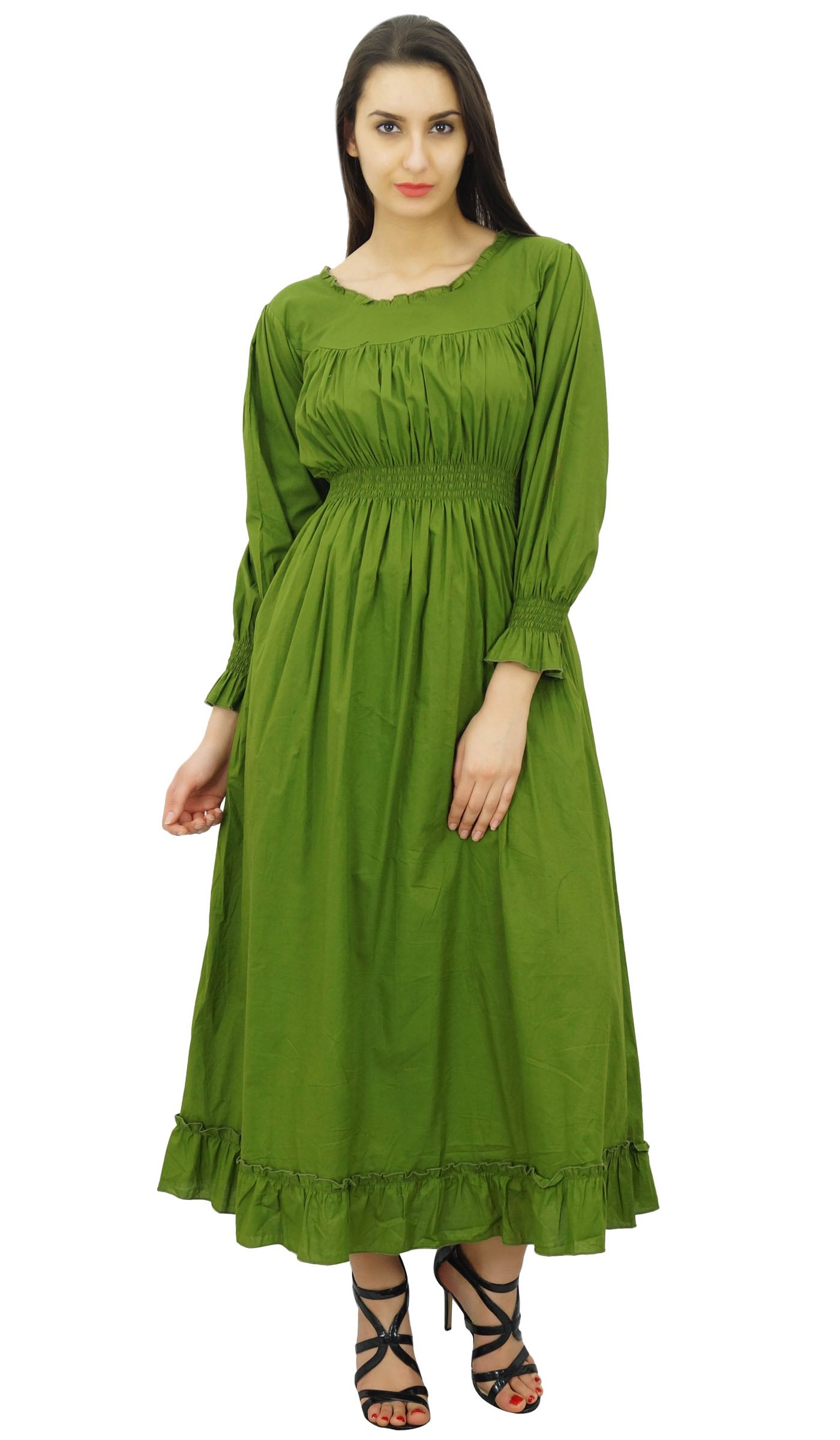 Bimba Women's Cotton Smocked Waist Long Maxi Dress - Comfortable Casual Summer Beach Dress for Vacation, Party & Everyday Wear
