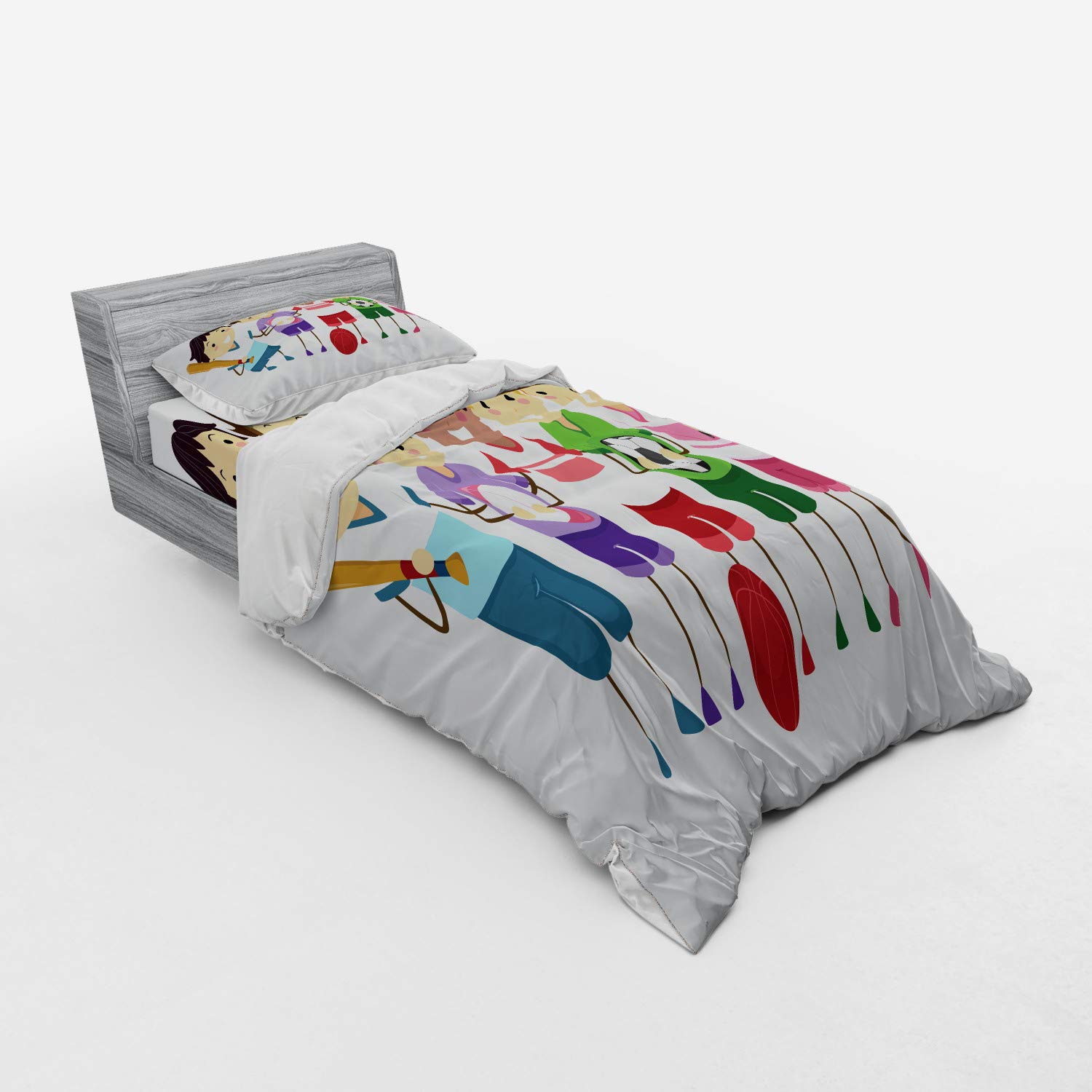 Ambesonne Sports Themed 3-Piece Twin Bedding Set - Duvet Cover, Sham & Fitted Sheet - Football Baseball Tennis Cartoon Design for Kids' Room Decor | Perfect for Young Athletes' Bedrooms, Game Rooms & Sports Themed Nurseries