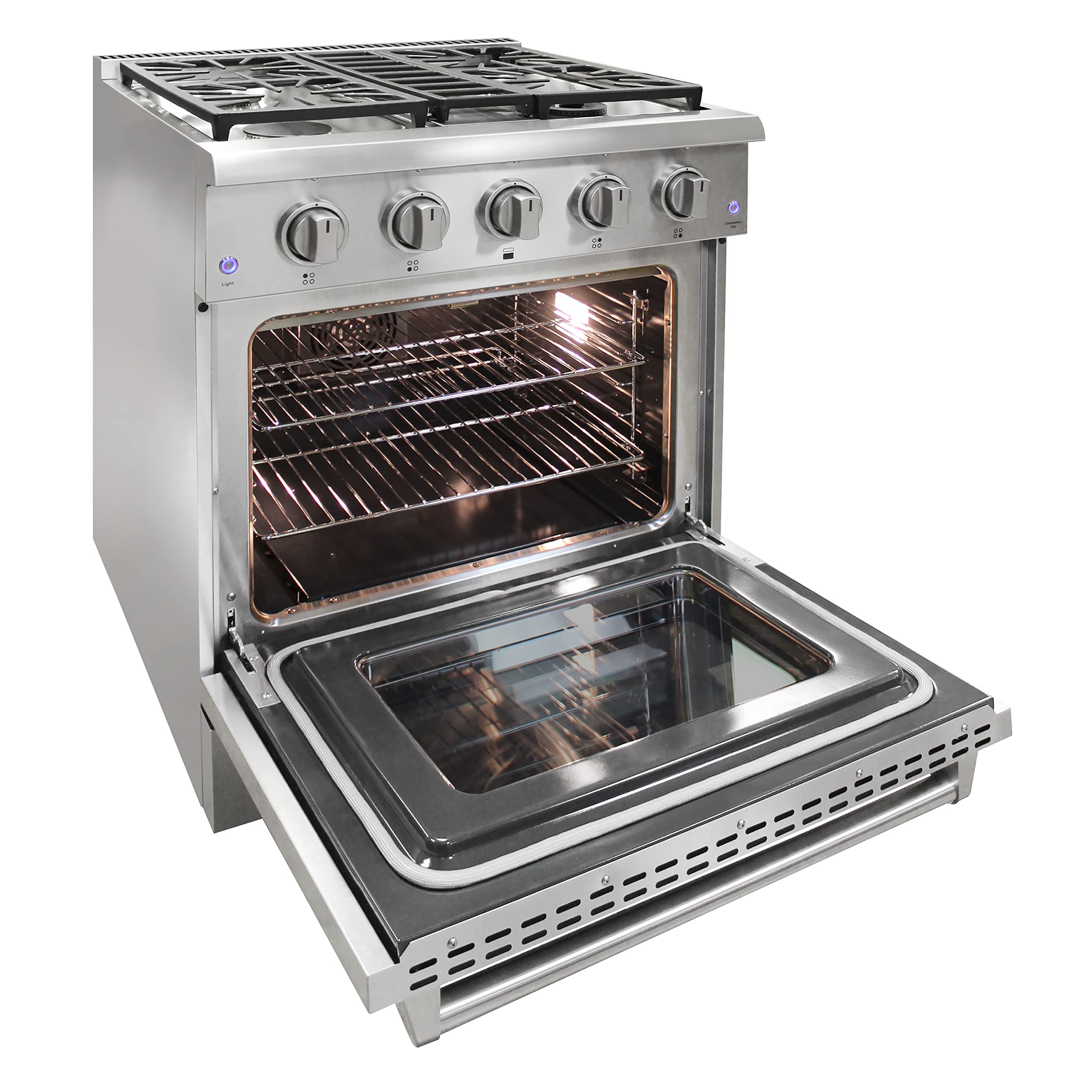 BRAMA 30-Inch Freestanding Gas Range with 4 Burner Cooktop - 4.2 Cu.Ft. Convection Oven, Broil Function & Continuous Cast Iron Grates - Stainless Steel Construction for Modern Kitchens - Perfect for Home Cooking, Baking & Entertaining