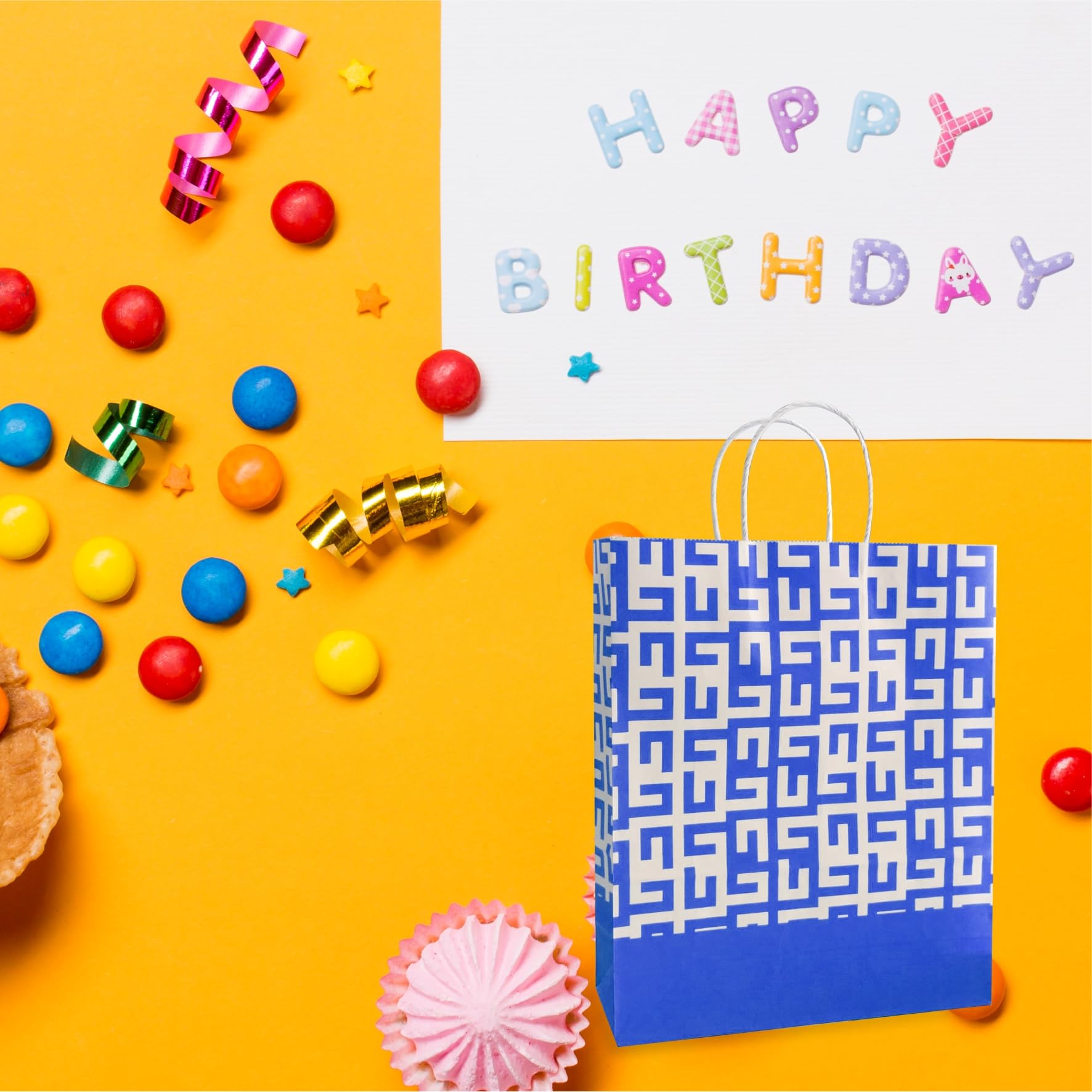 Eco-Friendly Blue Printed Paper Bags - 90 GSM, Pack of 12, Beautiful Design for Diwali, Weddings, Birthdays, Return Gifts, Thank You Hampers - Perfect for Party Favors, Gift Wrapping & Sustainable Packaging
