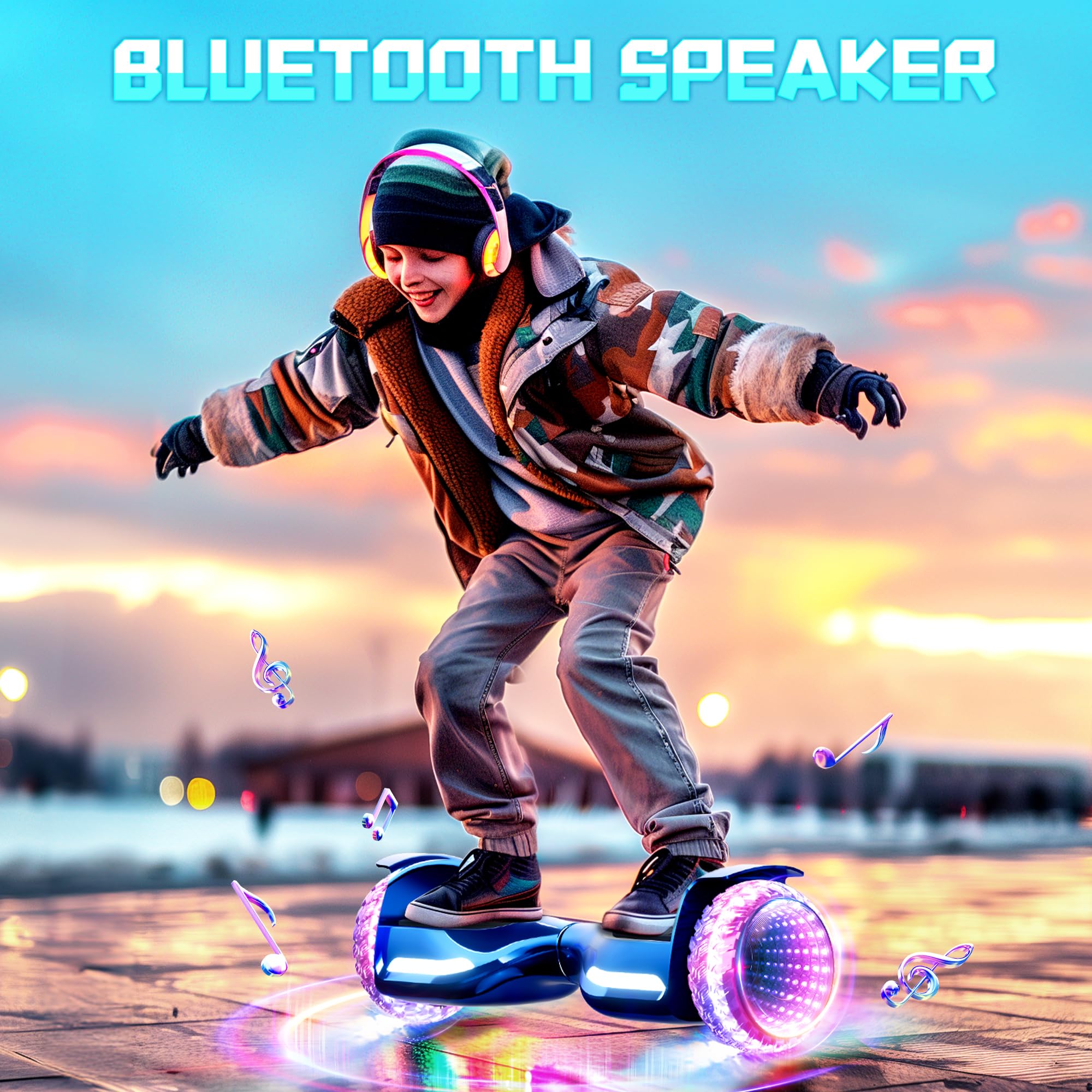 Electric Scooter with Colorful LED Lights & Bluetooth Speaker - 6.5
