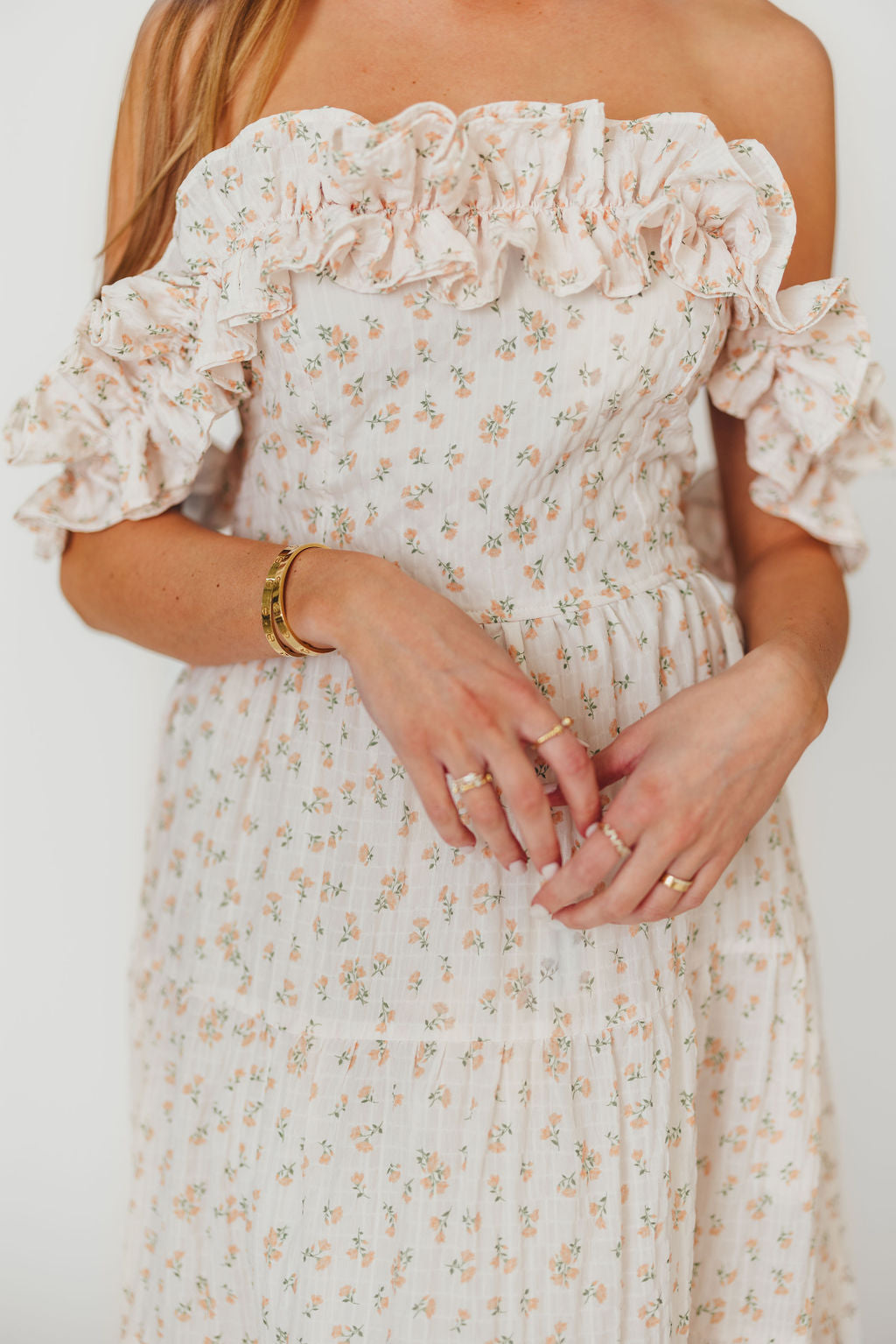 Margot Maxi Dress in Peach Floral - Elegant Summer Flowy Dress for Women, Beach Wedding Guest Dress, Boho Chic Midi Dress for Vacation & Outdoor Events