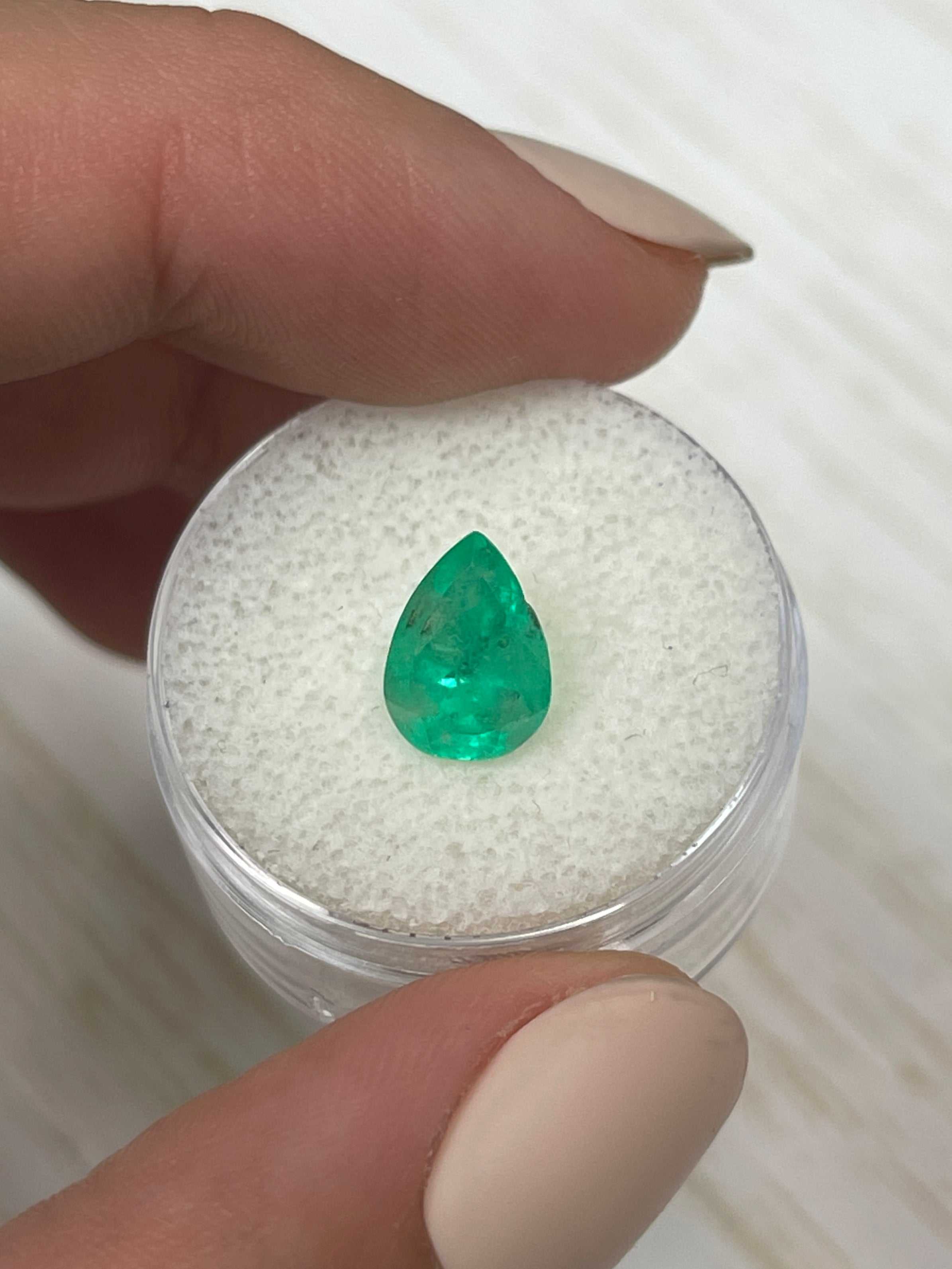 1.81 Carat Natural Colombian Loose Emerald Pear Cut Gemstone - Spring Green Color for Jewelry Making & Engagement Rings