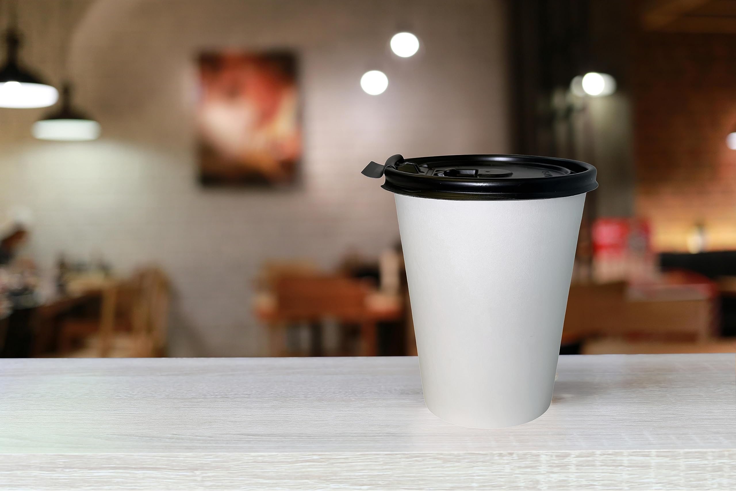 16 oz Disposable White Paper Coffee Cups with Black Flat Lids - 1000 Pack Recyclable Hot & Cold Drink Cups for Tea, Coffee, Water - Perfect for Office Breakrooms, Travel, Picnics & Outdoor Events
