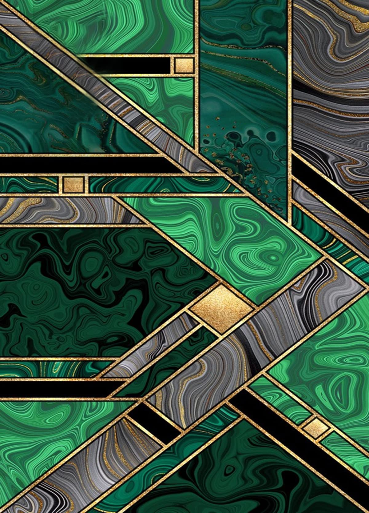 Green Black Gold Geometric Striped Area Rug 6x9 - Modern Abstract Marble Swirl Design - Soft Thick Washable Carpet for Living Room, Dining Room, Bedroom & Home Office - Indoor Floor Mat for Contemporary & Retro Decor