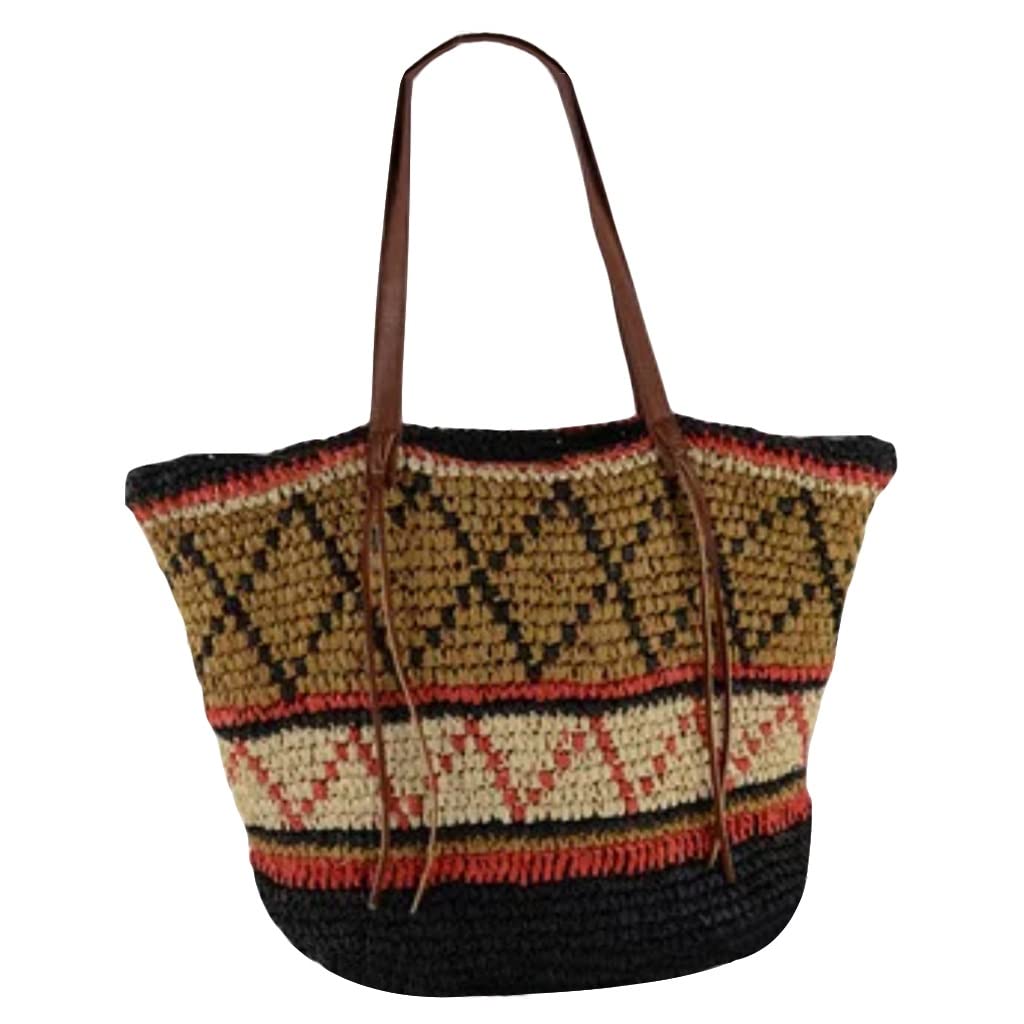 Handmade Woven Straw Tote Bag for Women - Large Capacity Beach Shoulder Bag, Summer Vacation Fashion Accessory (Color: 01) | Perfect for Beach Outings, Picnics, and Summer Travel