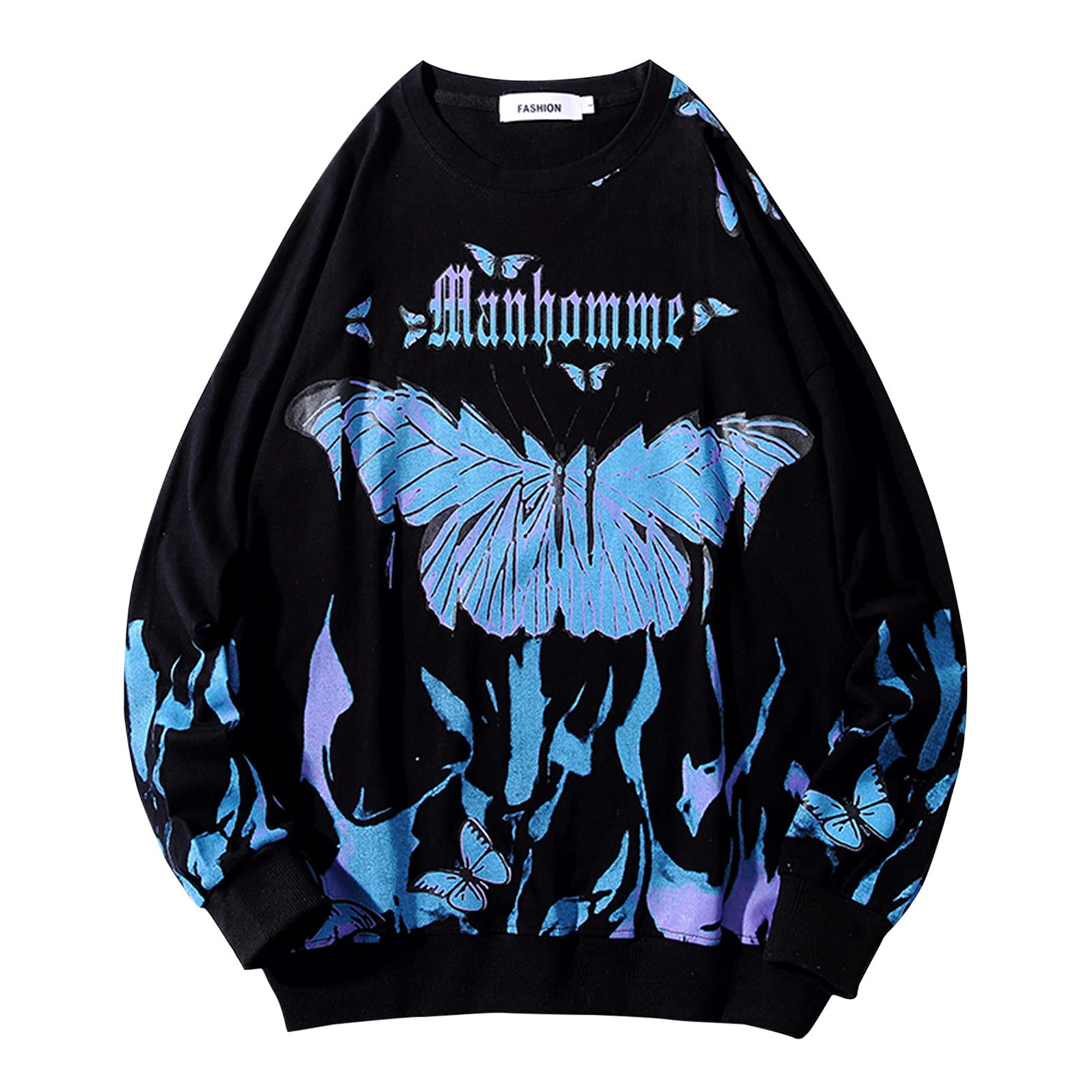 **UIKMNH Men's Long Sleeve Casual Hoodie - Butterfly Print Round Neck Sweatshirt for Men (Black, XXL) | Perfect for Streetwear, Gym, and Everyday Comfort**