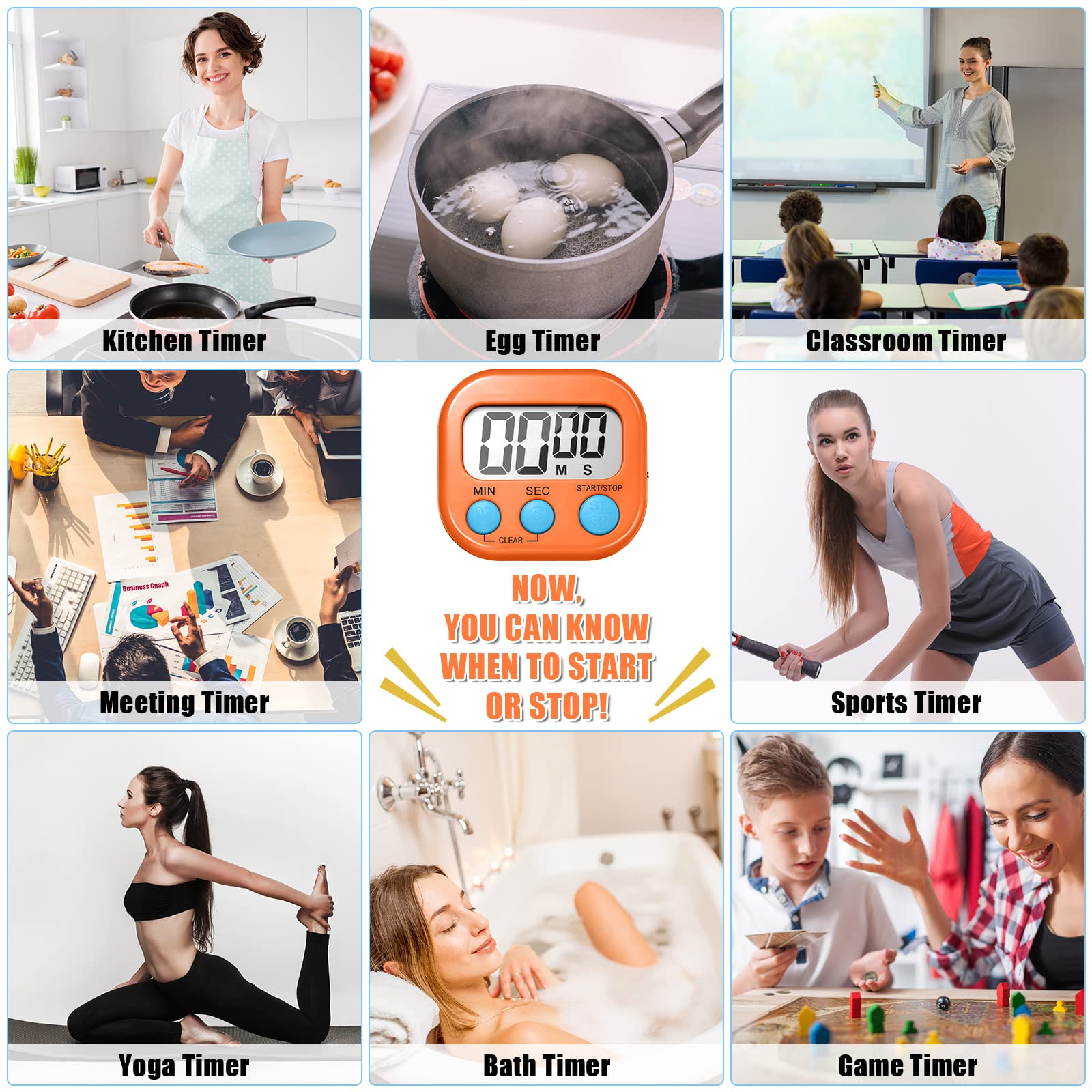 Macarrie 48-Pack Digital Kitchen Timers - Magnetic Back LCD Display with Loud Alarm | Count Up/Down Function | Perfect for Cooking, Baking, Teachers & Classroom Use