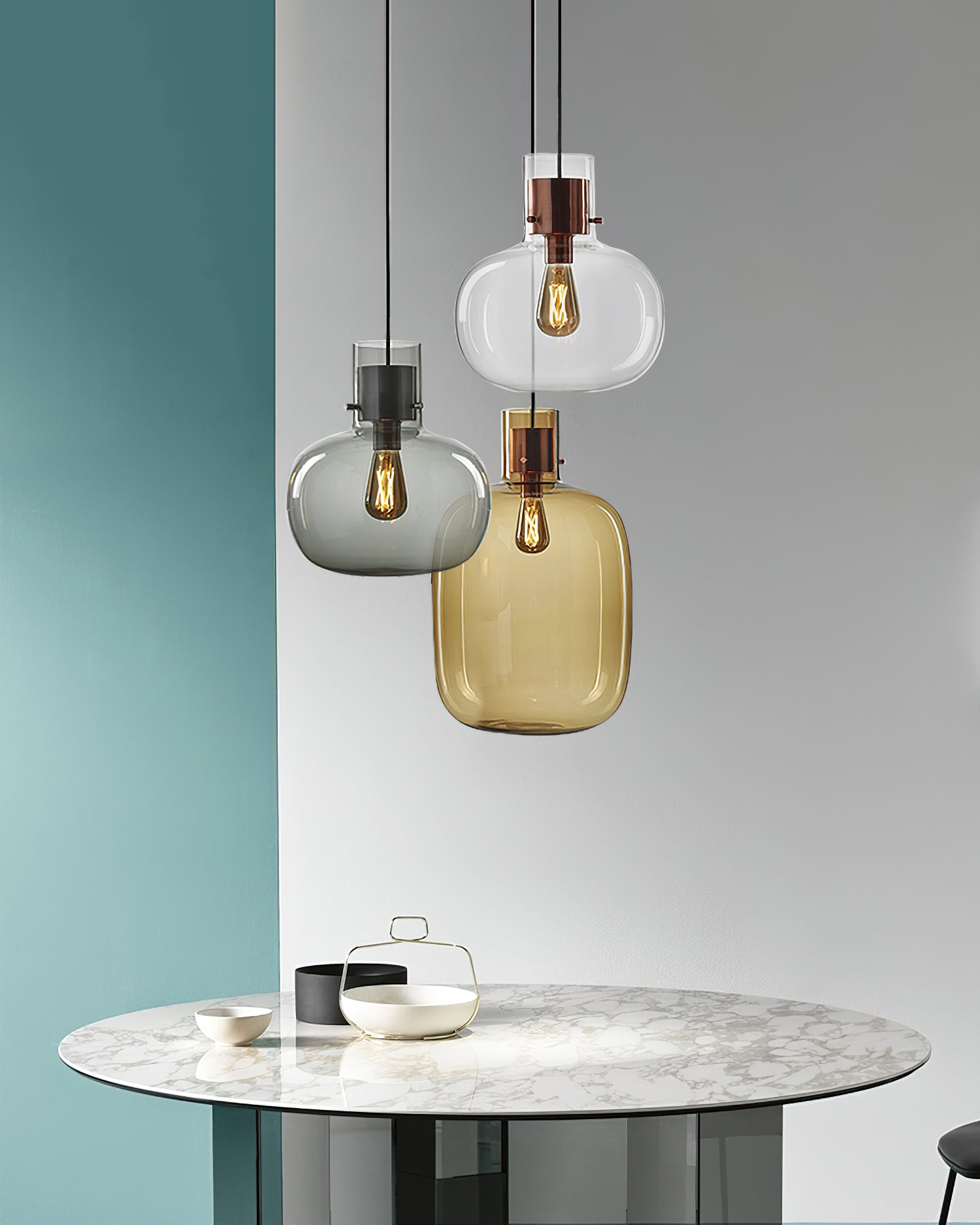 Cambre Glass Pendant Light - Modern Hanging Fixture for Kitchen Island, Dining Room & Bedroom Lighting - Dimmable LED Chandelier with Clear Glass Shade