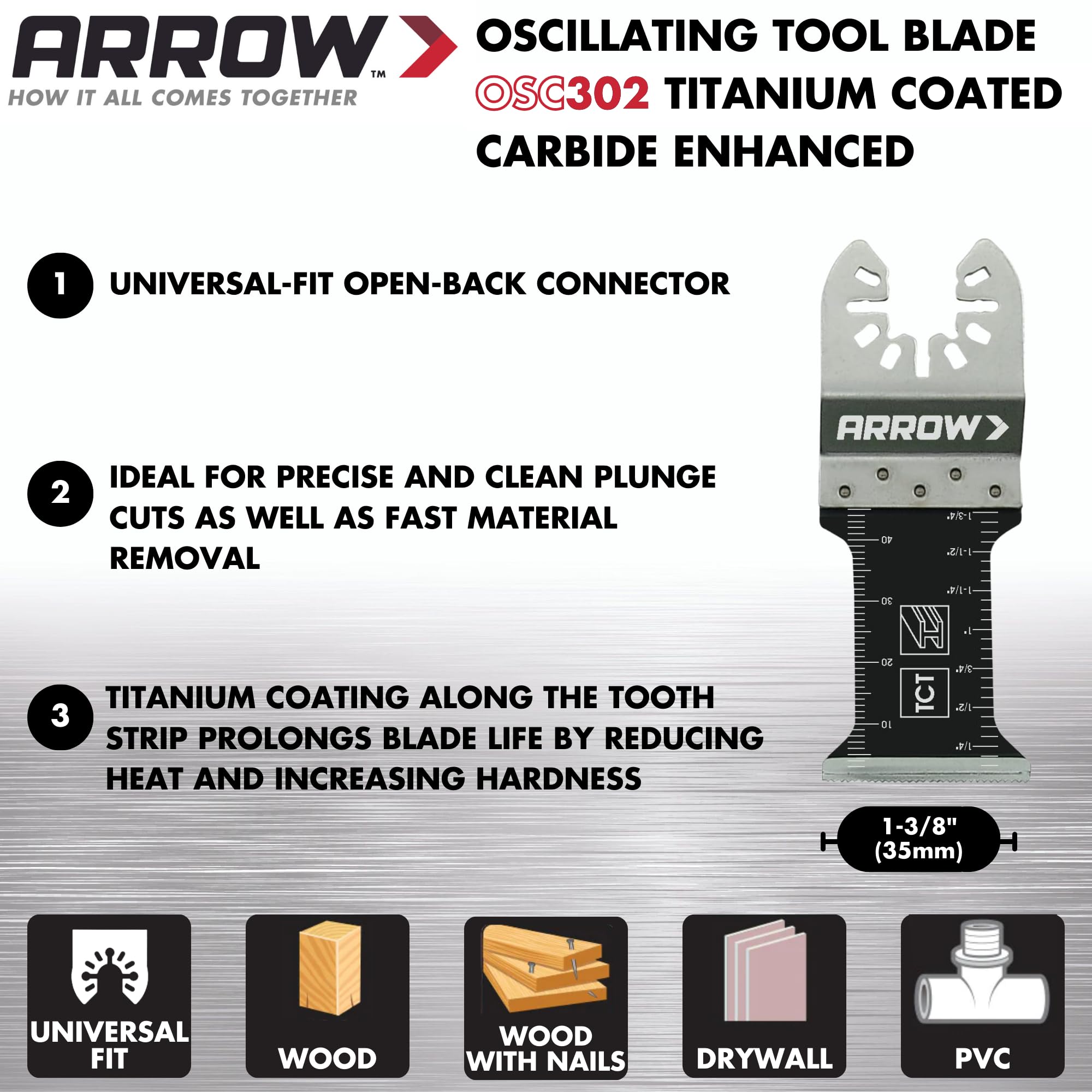 Arrow OSC9500-A Oscillating Multi-Tool Kit with Titanium Coated Blade - Includes Sander, Drywall Saw, Storage Bag - Perfect for Polishing, Grinding, Scraping & DIY Home Renovation Projects