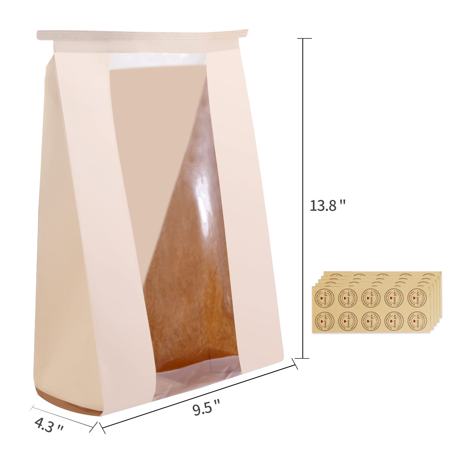50-Pack Brown Bakery Bags with Window - 13.8 x 9.4 Inch Large Paper Bread Bags with Tin Tie Closure for Homemade Bread, Cookies, Coffee & Treats | Perfect for Bakeries, Cafés & Home Baking Gifts