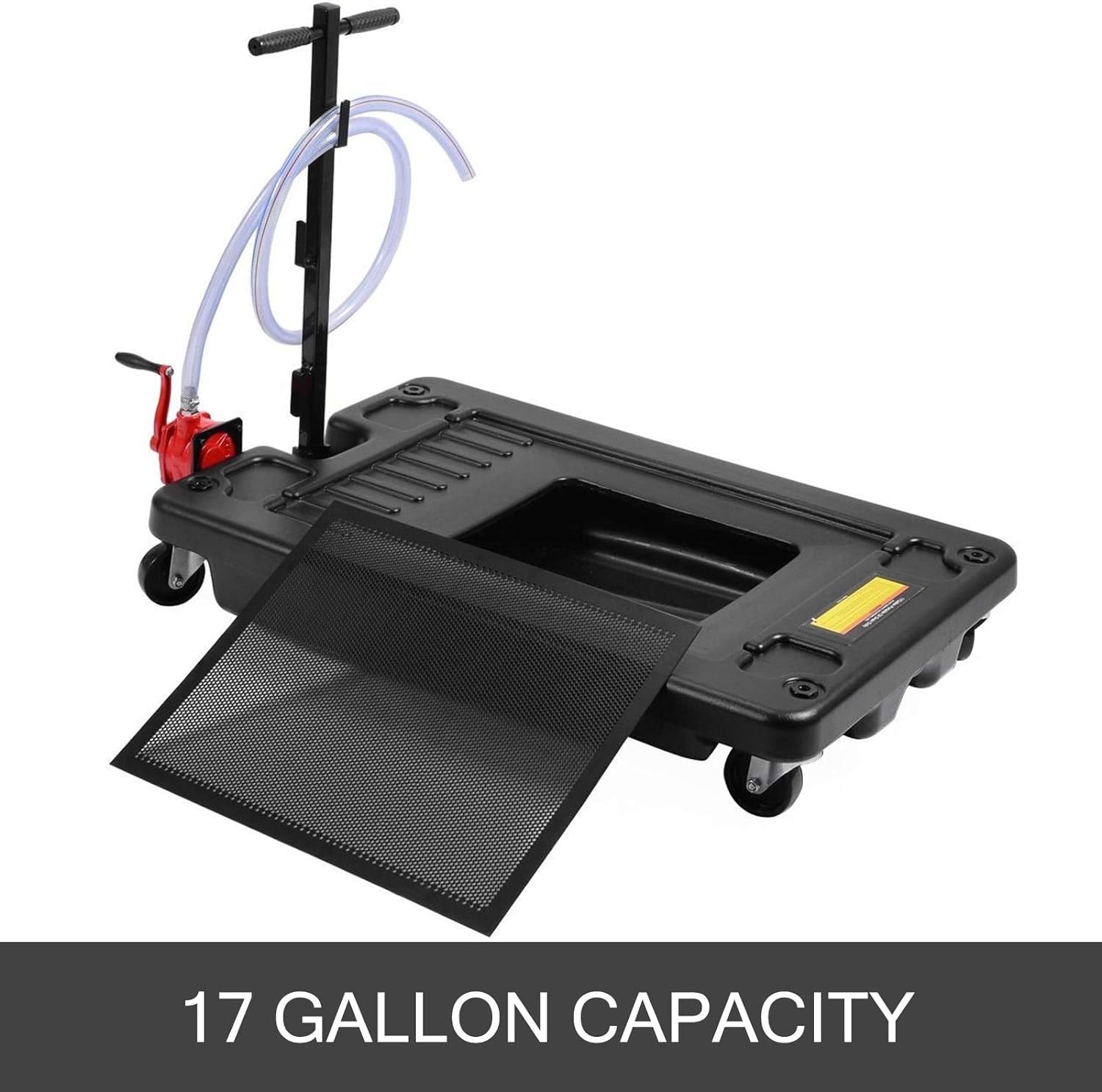 VEVOR 17 Gallon Oil Drain Pan with Pump, 64L Low Profile Oil Drain Cart with 8 ft Hose - Heavy Duty Rolling Oil Drain Pan for Trucks, Buses, RVs - Perfect for Auto Shops, Garages & DIY Oil Changes