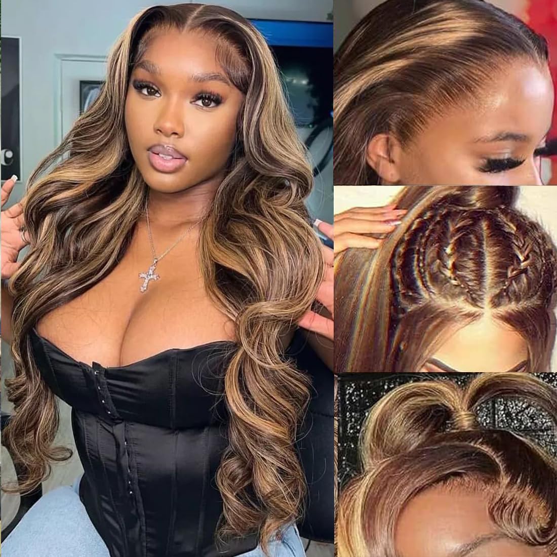 MsSunlight 13x4 HD Lace Front Wig Human Hair - Pre Plucked Ombre Body Wave 180 Density 24 Inch Glueless Lace Wig for Black Women | Natural Look for Daily Wear, Parties & Special Occasions
