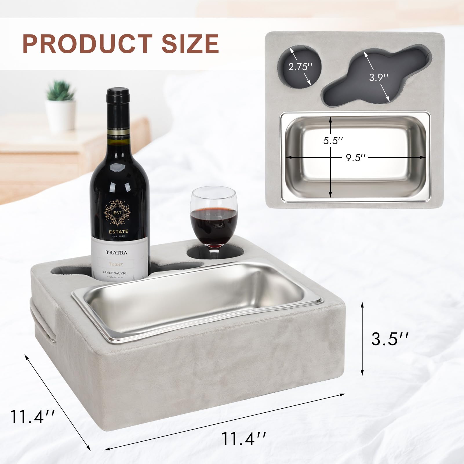 **Multi-Purpose Couch Cup Holder & Organizer - Sofa Caddy for Drinks, Snacks, Phone, Remote & Headphones - Portable for Car, RV, Beach, Camping & Home Use (Silver Grey)**