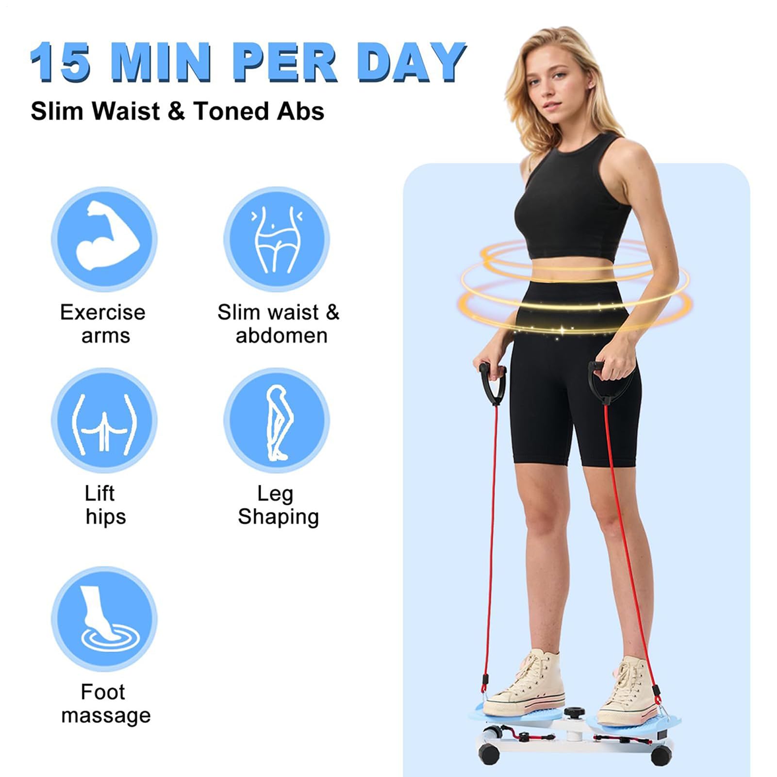 Silent Abdominal Twister Board with Resistance Bands - Waist Exercise Machine for Belly Fat Loss - Home Gym Equipment for Women & Men - Perfect for Indoor Workouts and Core Strengthening