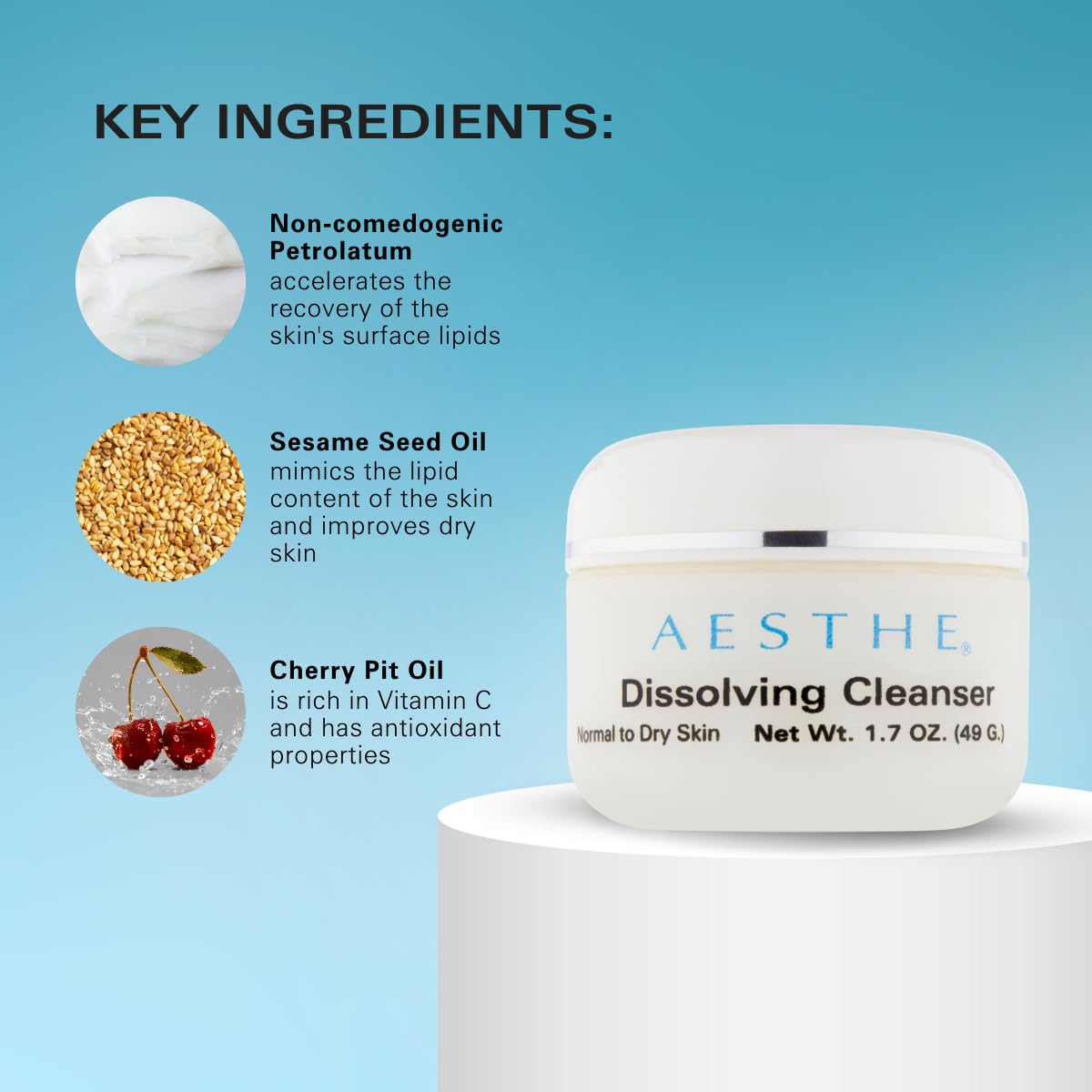 Aesthe Dissolving Cleanser - Hydrating Makeup Remover & Gentle Face Wash for Normal to Dry Skin - Enriched with Natural Fruit Extracts, Seed Oils & Botanicals - 1.7 oz Luxury Skincare - Perfect for Nighttime Routine & Travel-Friendly Skincare