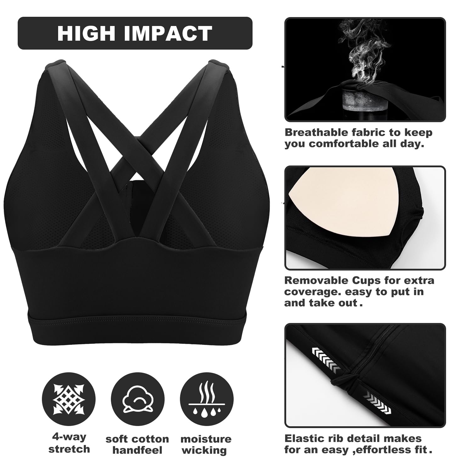 Betaven Women's High Impact Sports Bra - Front Zipper, Padded, Criss-Cross Back for Running, Yoga & Workout - Supportive Training Top for Active Lifestyles
