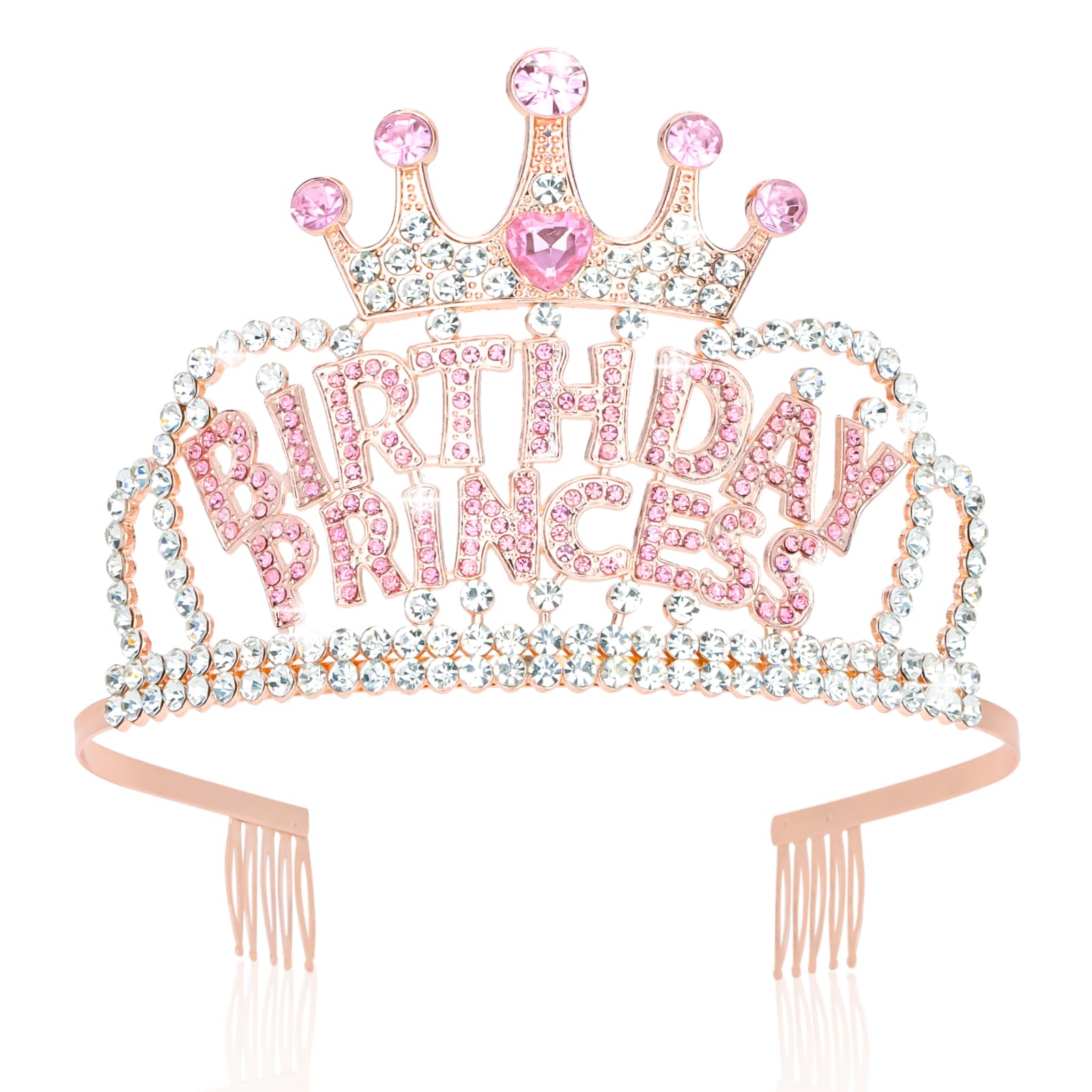 Rose Gold Rhinestone Birthday Crown Tiara - Princess Party Headband for Women, 16th 18th 21st 25th Birthday Decorations - Perfect for Birthday Parties, Bridal Showers, Bachelorette & Special Celebrations
