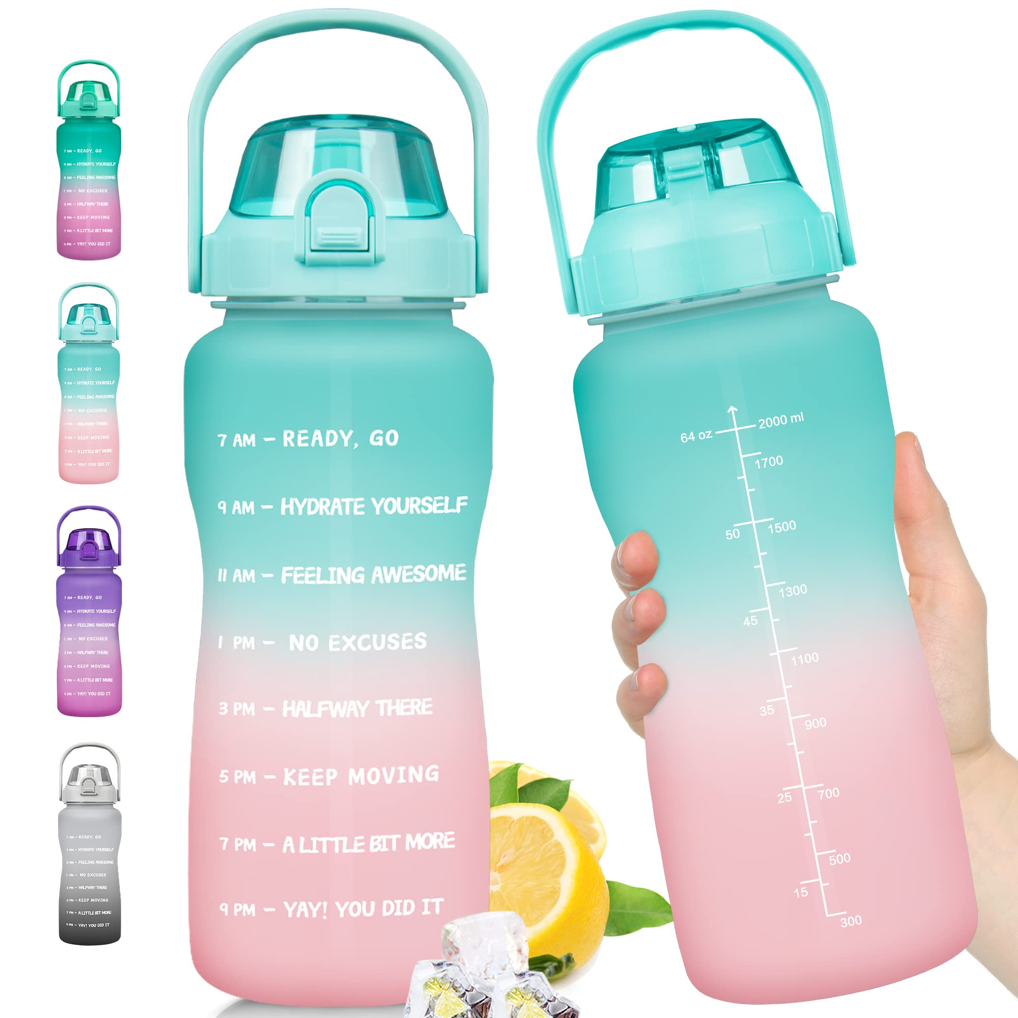 ZOMAKE 64oz/128oz Motivational Water Bottle with Straw & Time Marker - BPA Free, Leakproof Large Gallon Jug for Gym, Hiking & Office - Stay Hydrated Daily