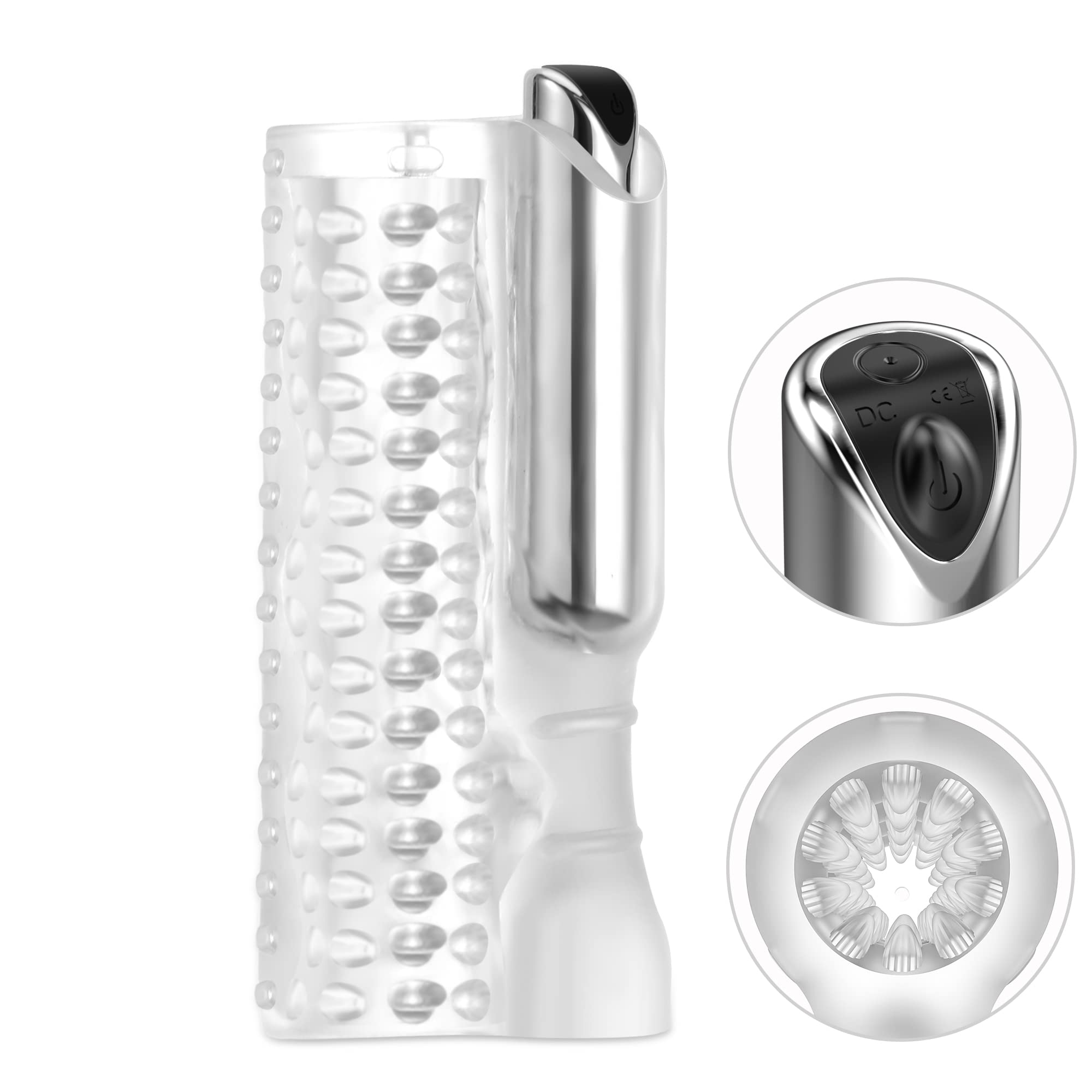 Premium Transparent Crystal Male Masturbator Cup - Spiral Textured Vagina Sleeve with Vibration | Realistic Stroker Toy for Men | Discreet Solo Pleasure at Home or Travel