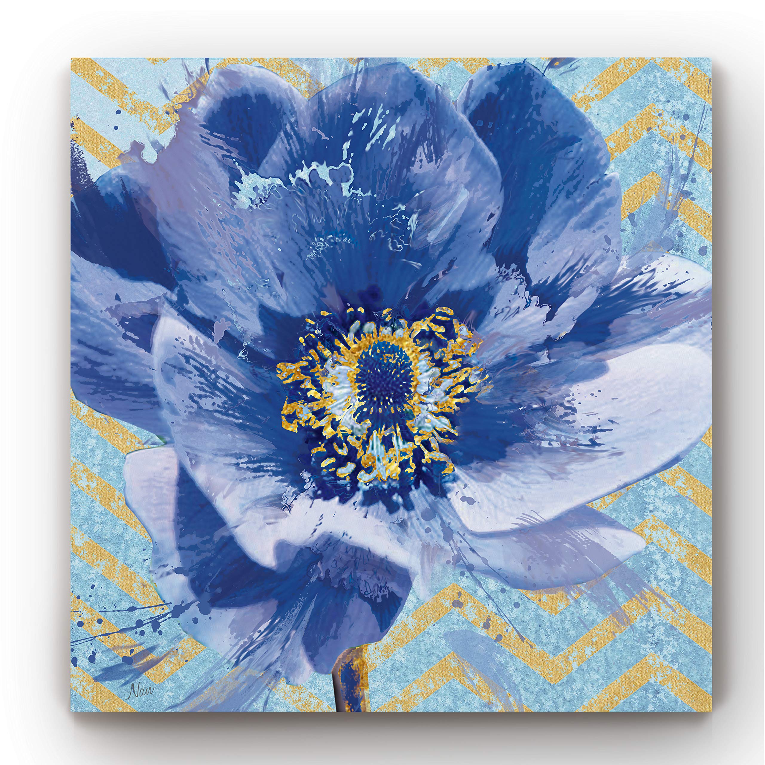 Modern Floral Abstract Canvas Wall Art - Blue & Yellow Aesthetic Painting for Home Decor | 24x24 Inch Gallery Wrapped Print | Perfect for Bedroom, Living Room, Kitchen & Office Wall Decor | Ready to Hang