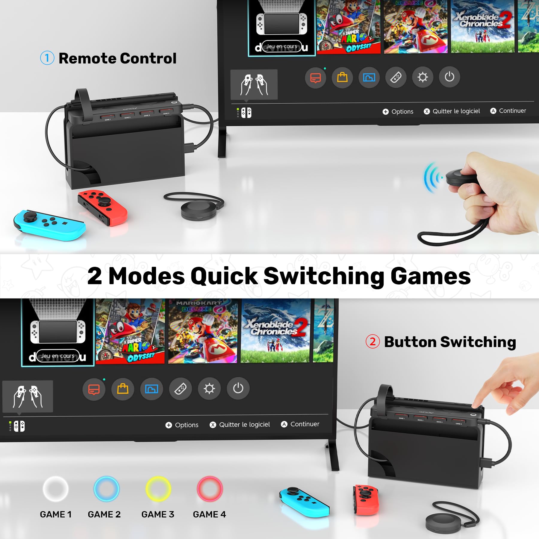 Alxum 4-in-1 Switch Game Card Reader - 2024 Upgraded Version with Remote Control for Nintendo Switch & Switch OLED | Multi-Game Switcher for Fast Game Changing | Perfect for Gaming Parties & Travel