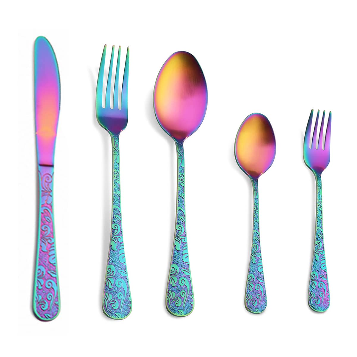 30-Piece Stainless Steel Flatware Set for 6 - Hammered Silverware Cutlery with Colorful Handles - Dishwasher Safe Modern Tableware for Home, Kitchen, Hotel & Restaurant - Perfect for Dinner Parties, Weddings & Everyday Dining