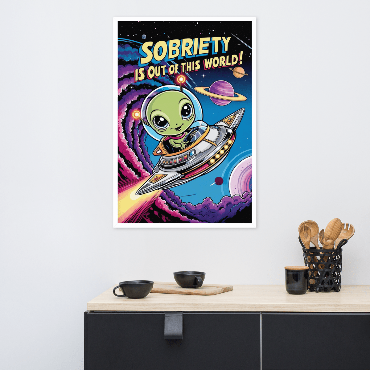 Out of This World Sobriety Framed Poster - Motivational Wall Art for Home, Office & Recovery Spaces